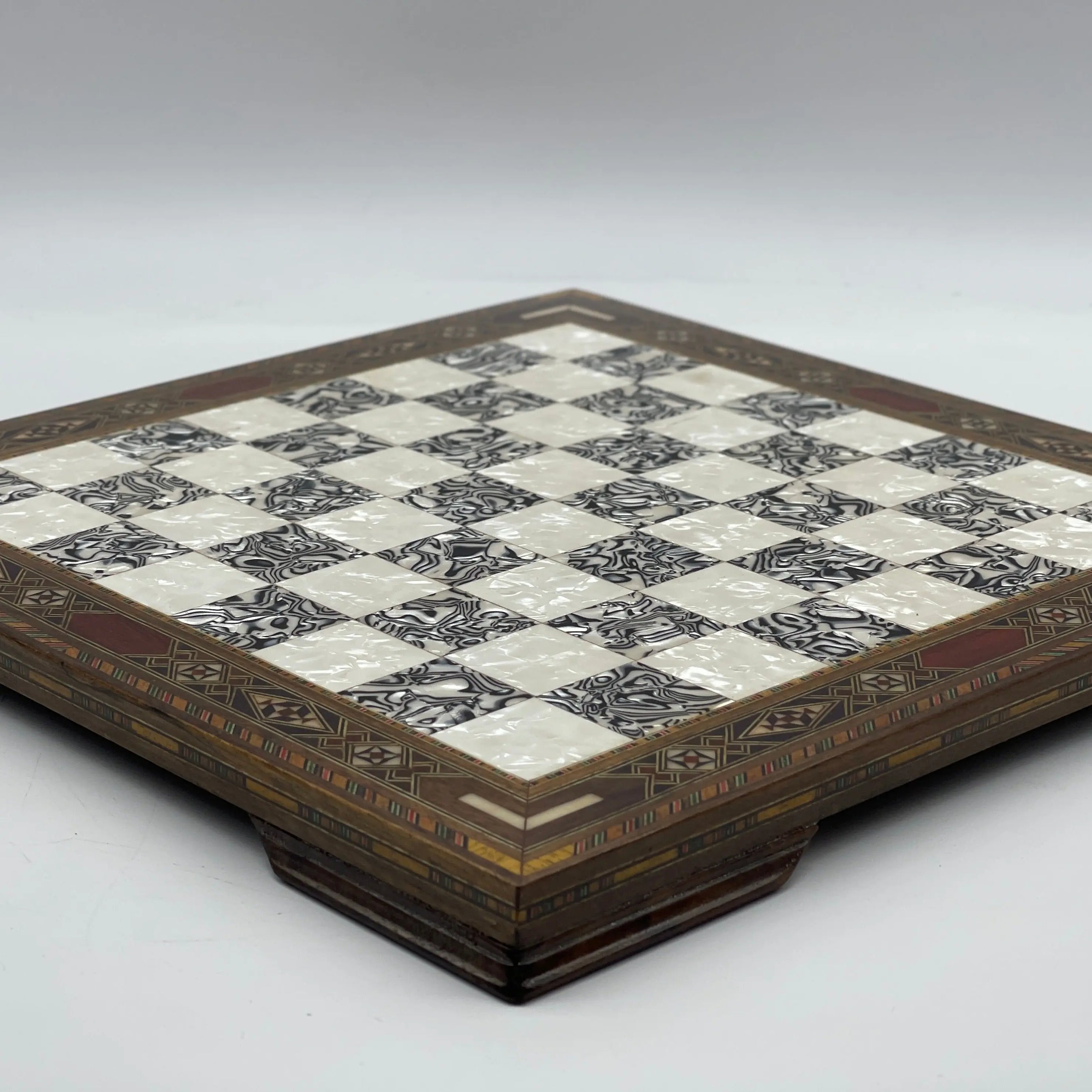 13" Personalized Wooden Silver Chess Board with Greek Metal Chess Pieces