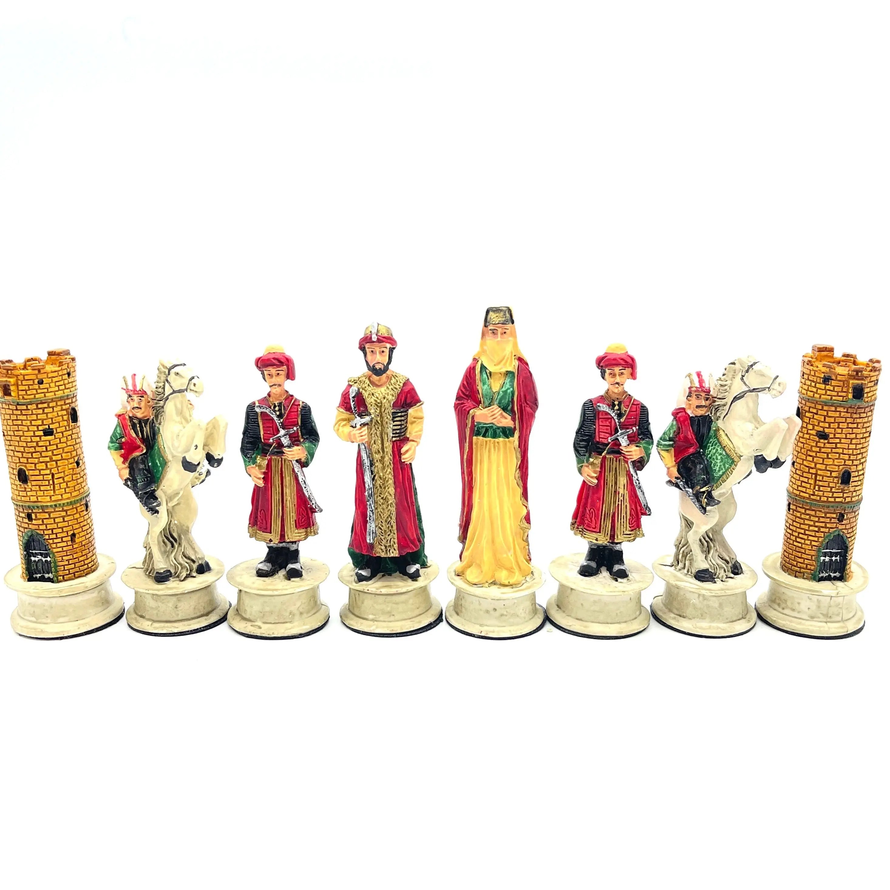 Handmade Red Ottomans & Blue Crusaders Polyester Chess Pieces Set
