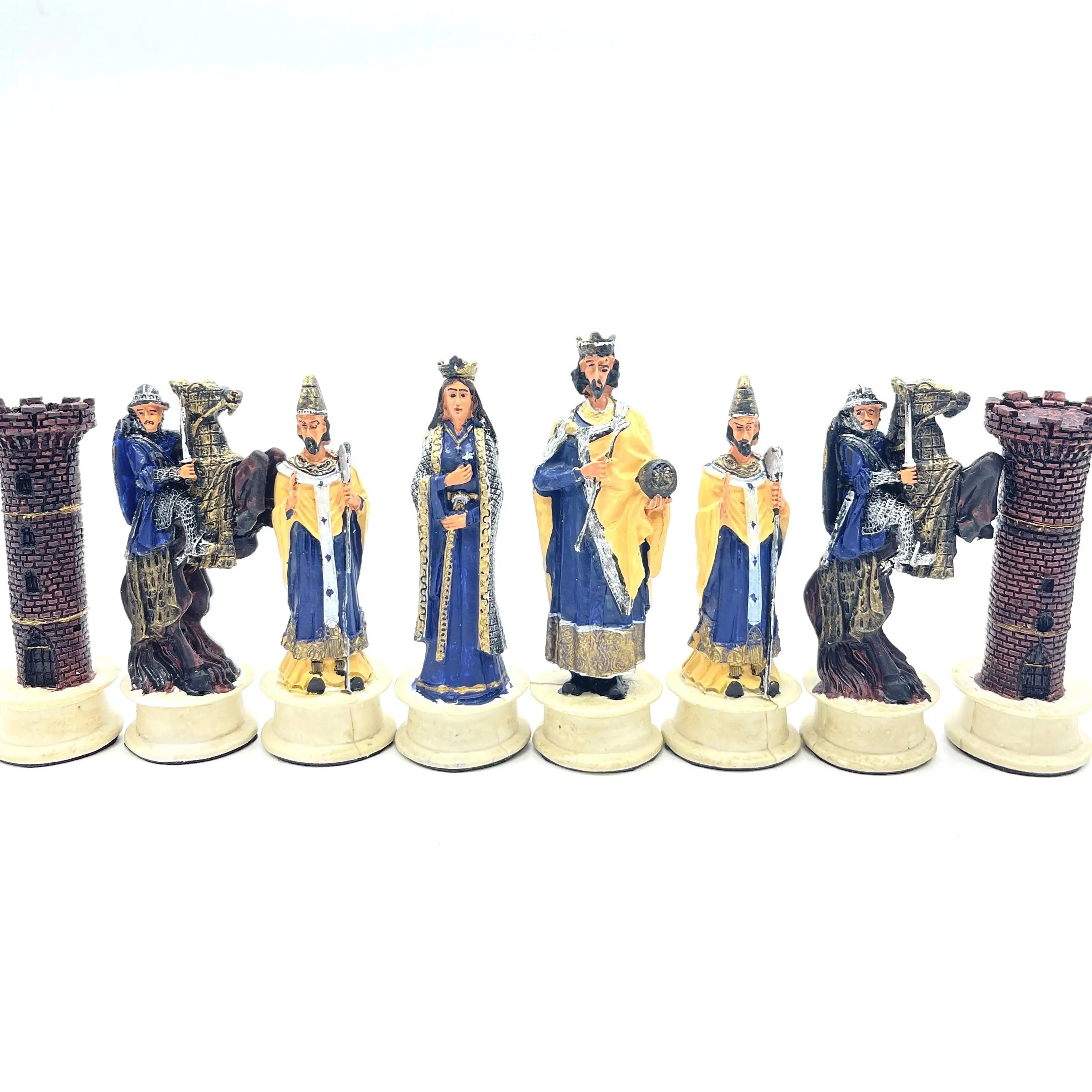 Handmade Red Ottomans & Blue Crusaders Polyester Chess Pieces Set