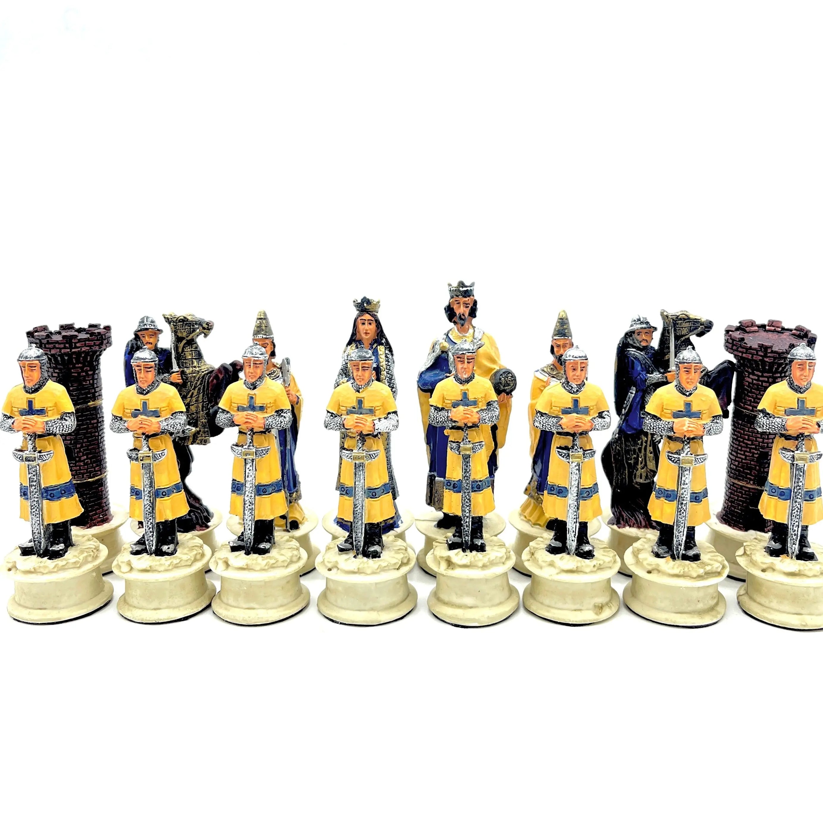 Handmade Red Ottomans & Blue Crusaders Polyester Chess Pieces Set