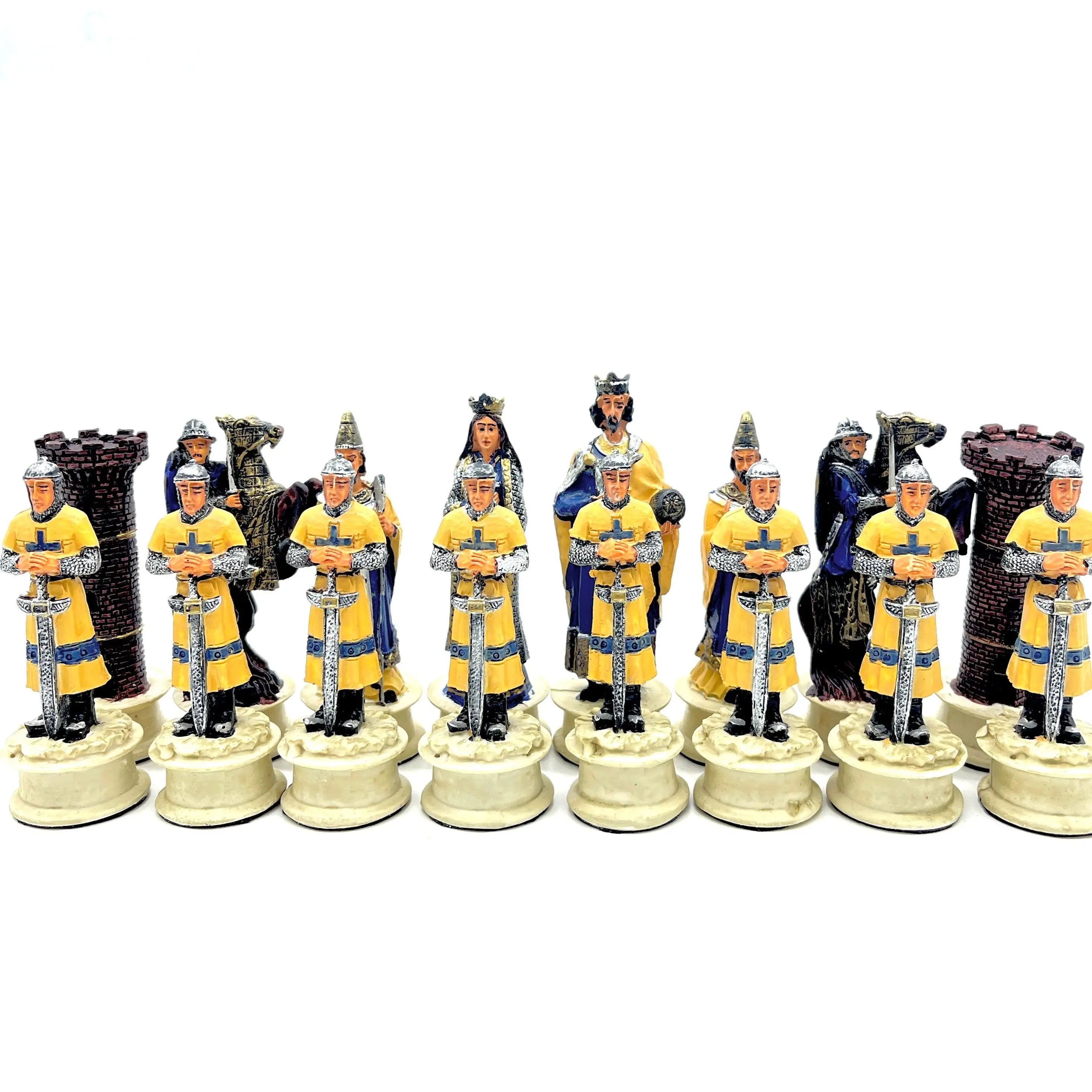 Handmade Red Ottomans & Blue Crusaders Polyester Chess Pieces Set