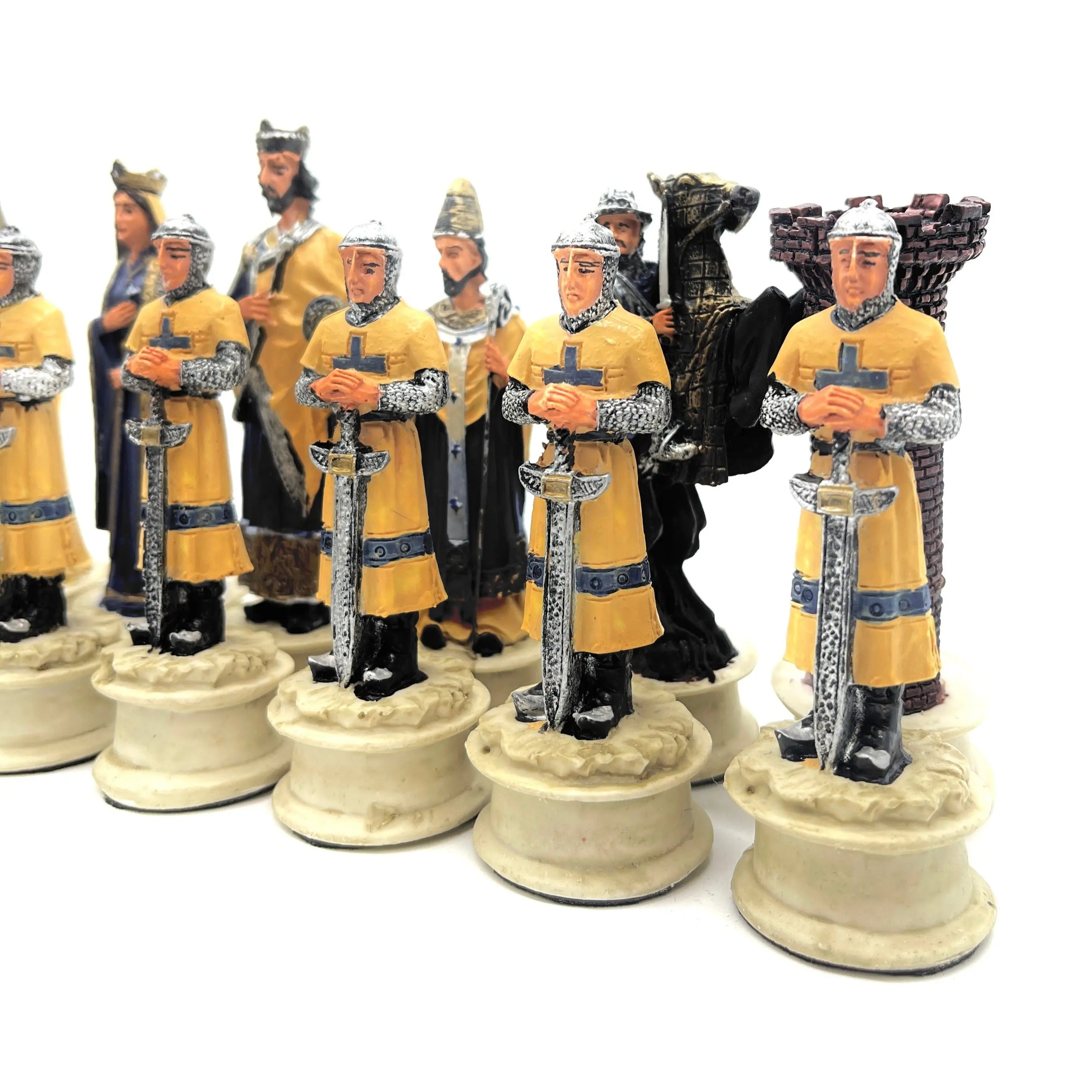 Handmade Red Ottomans & Blue Crusaders Polyester Chess Pieces Set