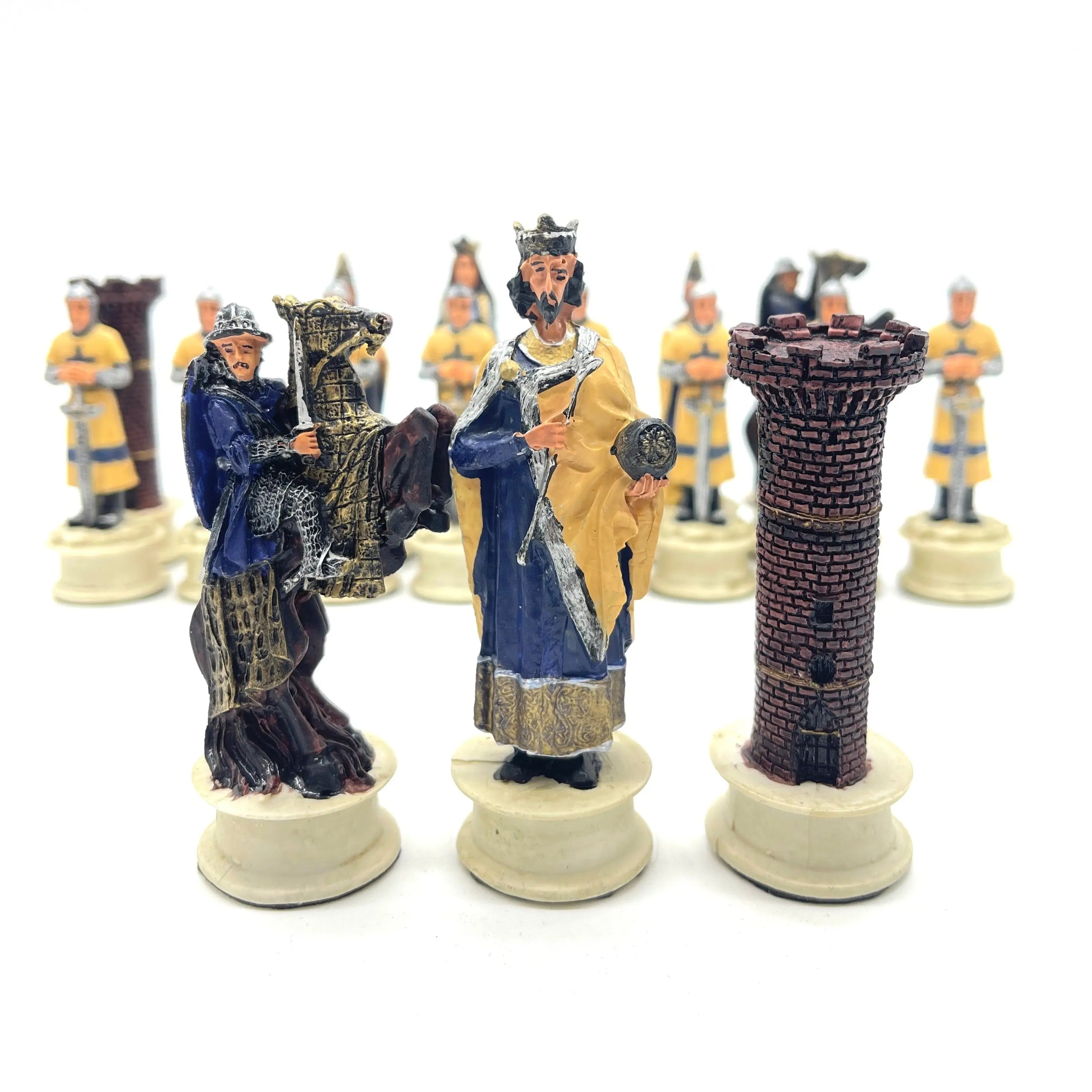 Handmade Red Ottomans & Blue Crusaders Polyester Chess Pieces Set