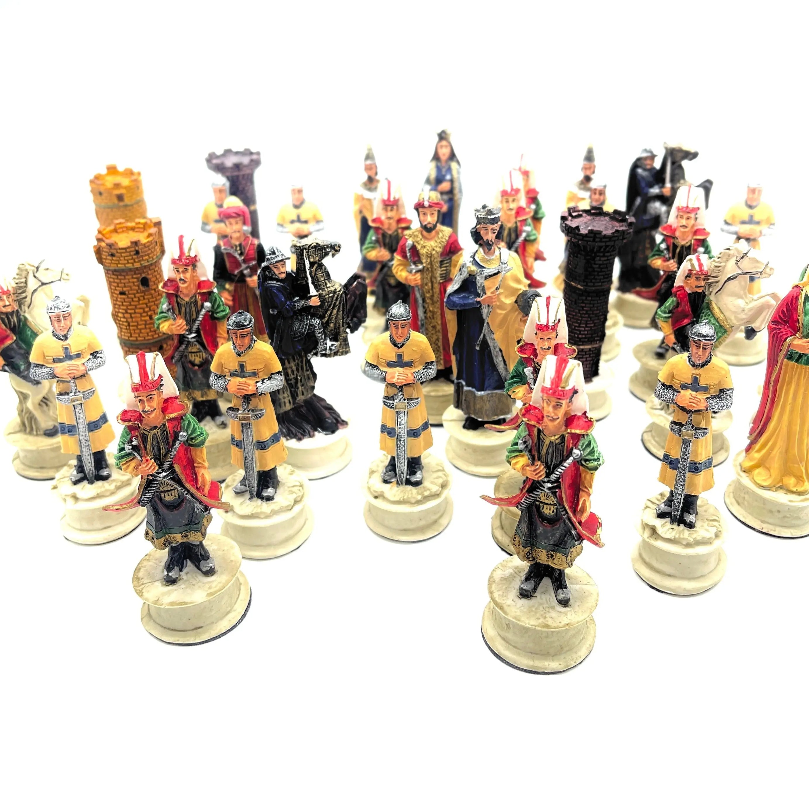 Handmade Red Ottomans & Blue Crusaders Polyester Chess Pieces Set