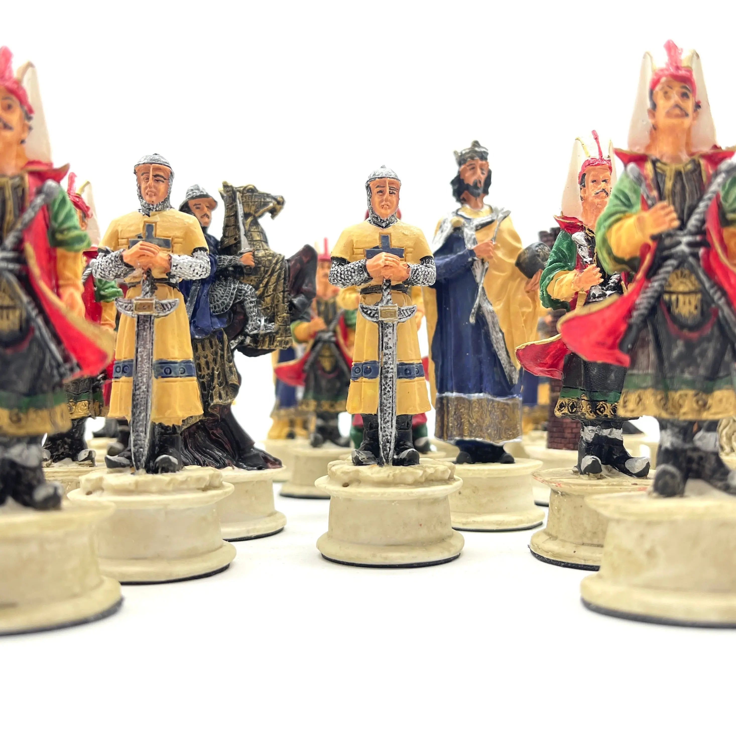 Handmade Red Ottomans & Blue Crusaders Polyester Chess Pieces Set