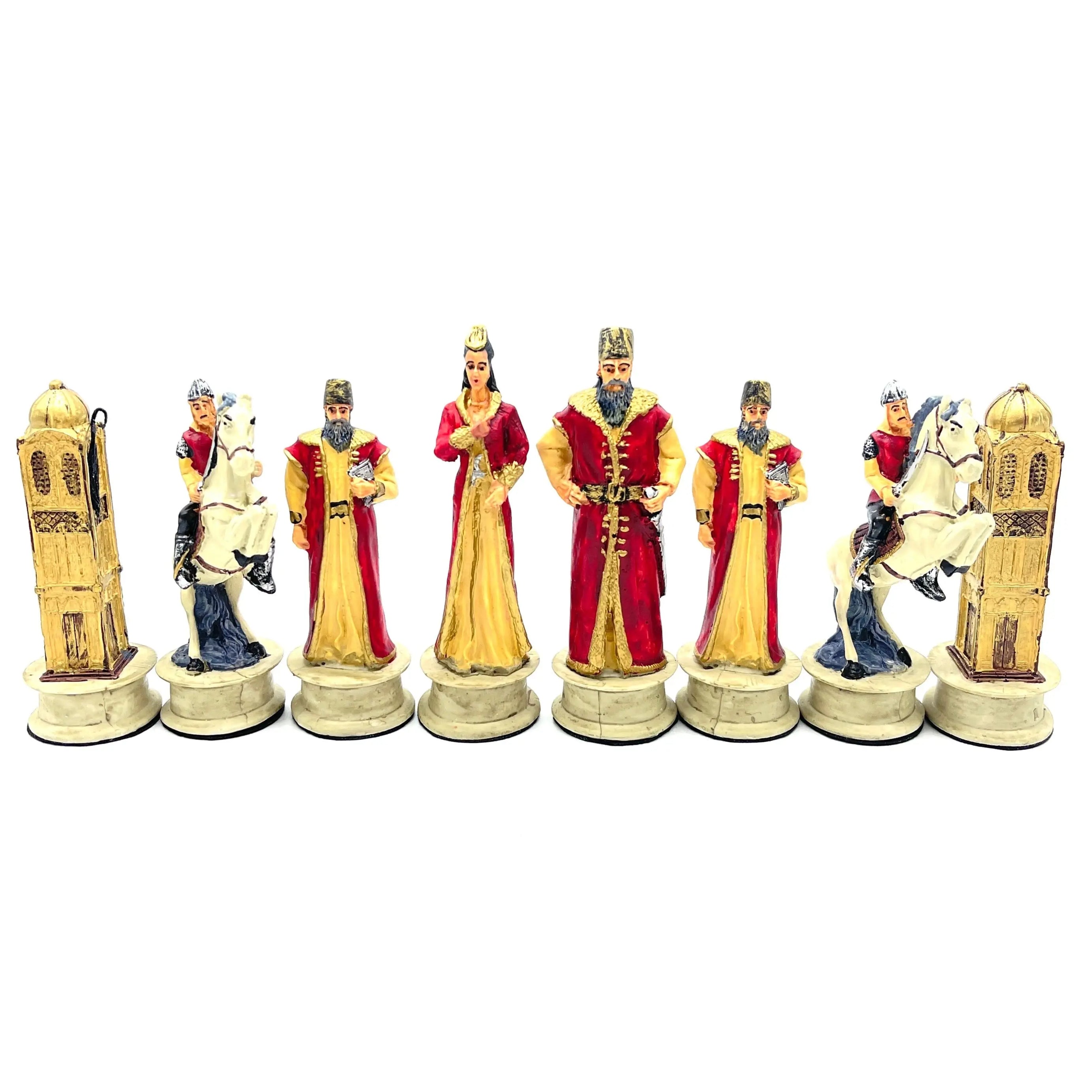 Handmade Red Ottomans & Blue Ottomans Polyester Chess Pieces