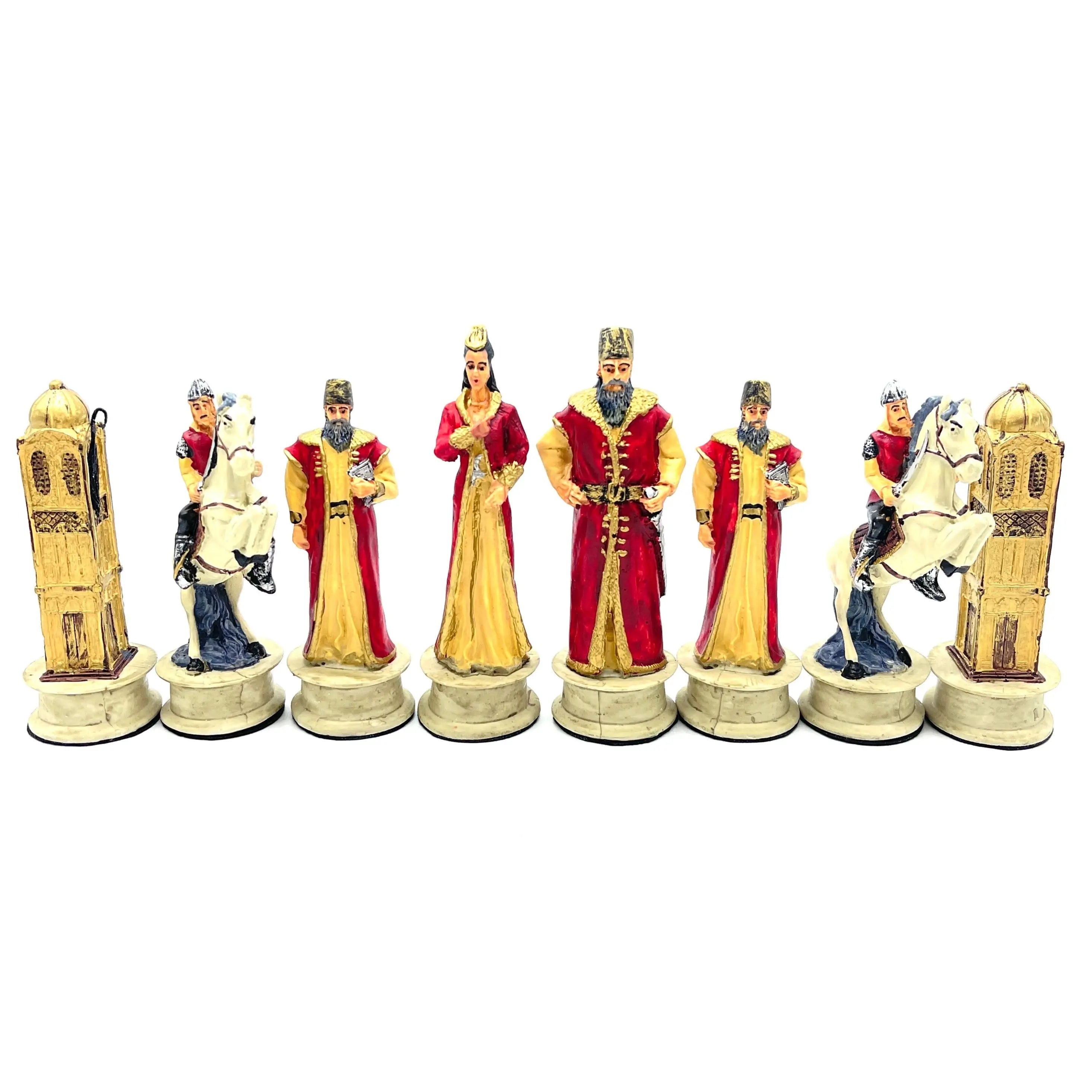 Handmade Red Ottomans & Blue Ottomans Polyester Chess Pieces