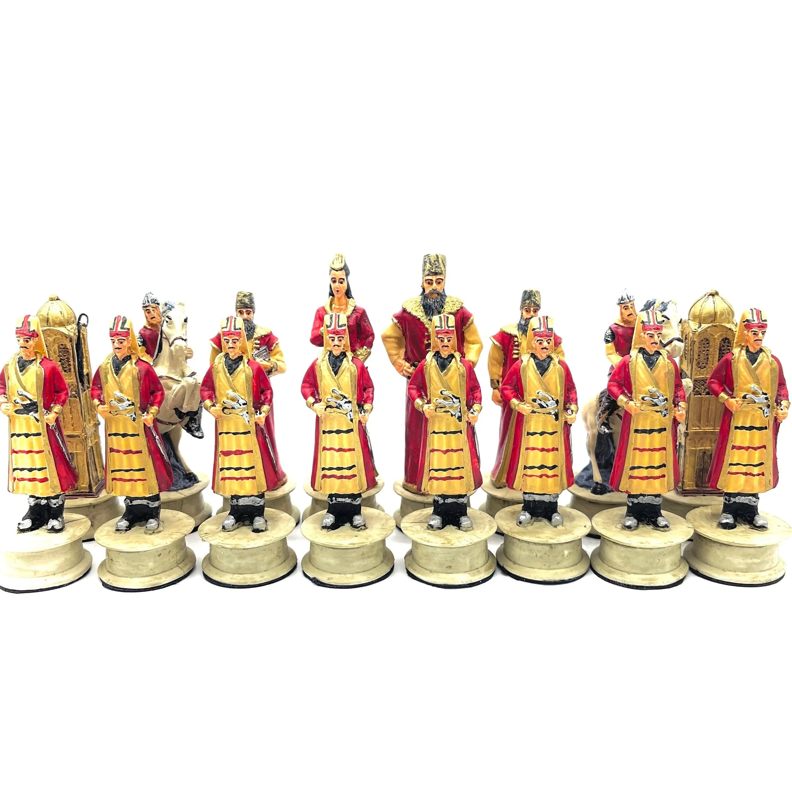 Handmade Red Ottomans & Blue Ottomans Polyester Chess Pieces