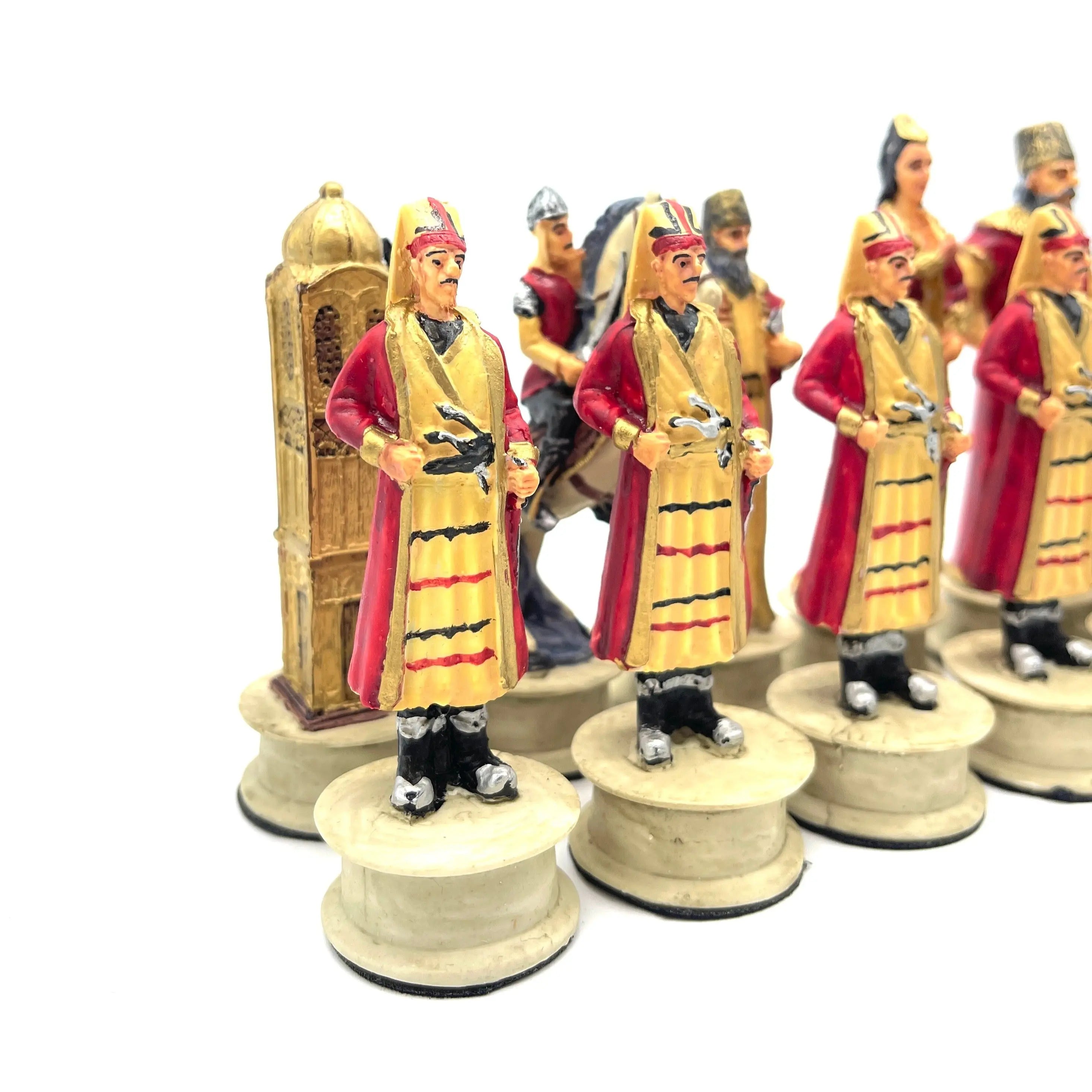 Handmade Red Ottomans & Blue Ottomans Polyester Chess Pieces