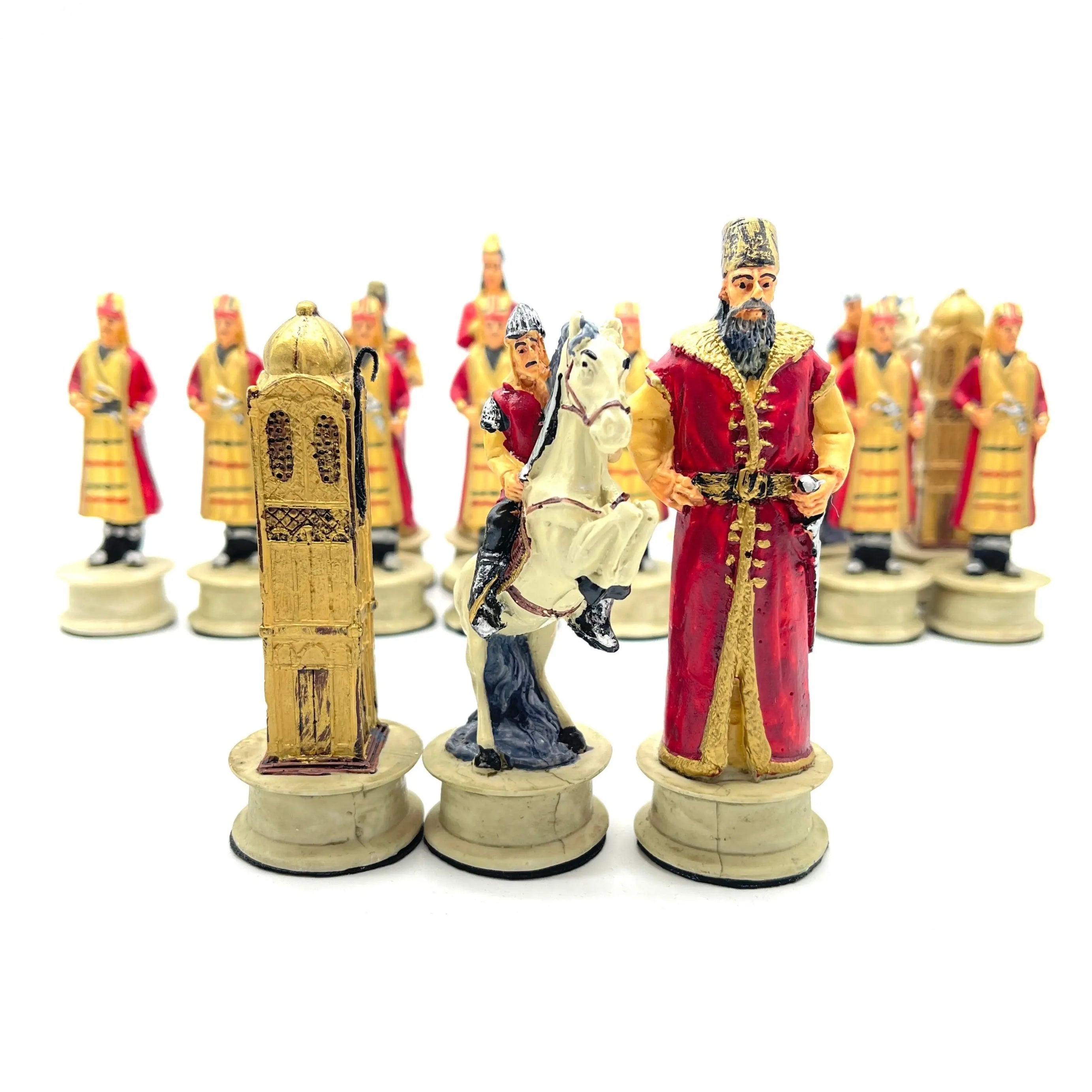 Handmade Red Ottomans & Blue Ottomans Polyester Chess Pieces