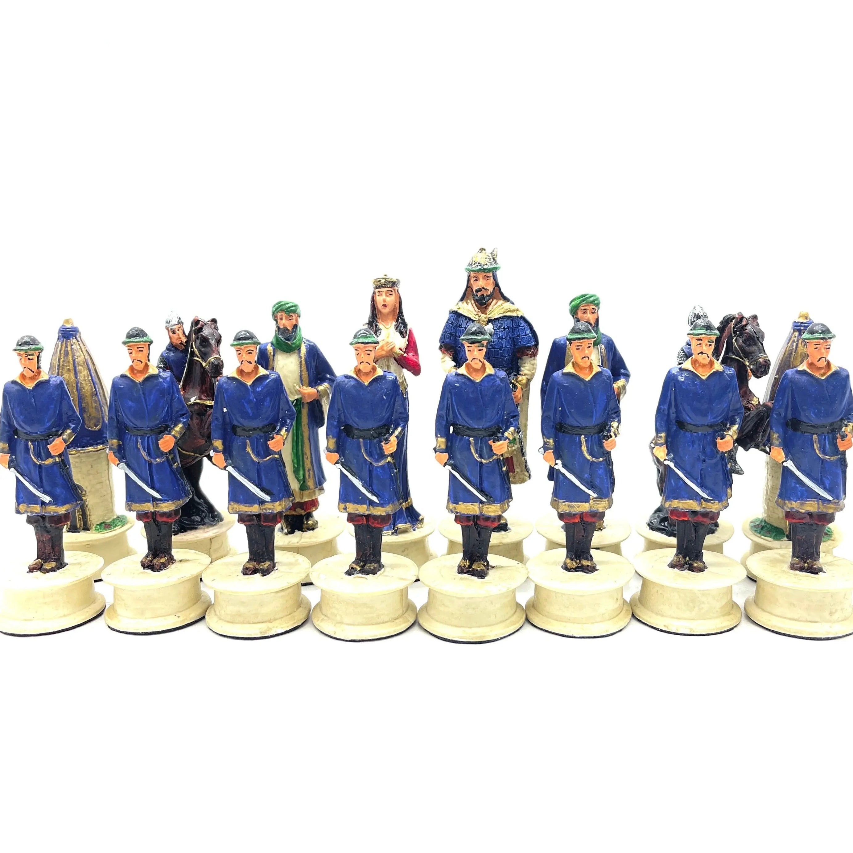 Handmade Red Ottomans & Blue Ottomans Polyester Chess Pieces