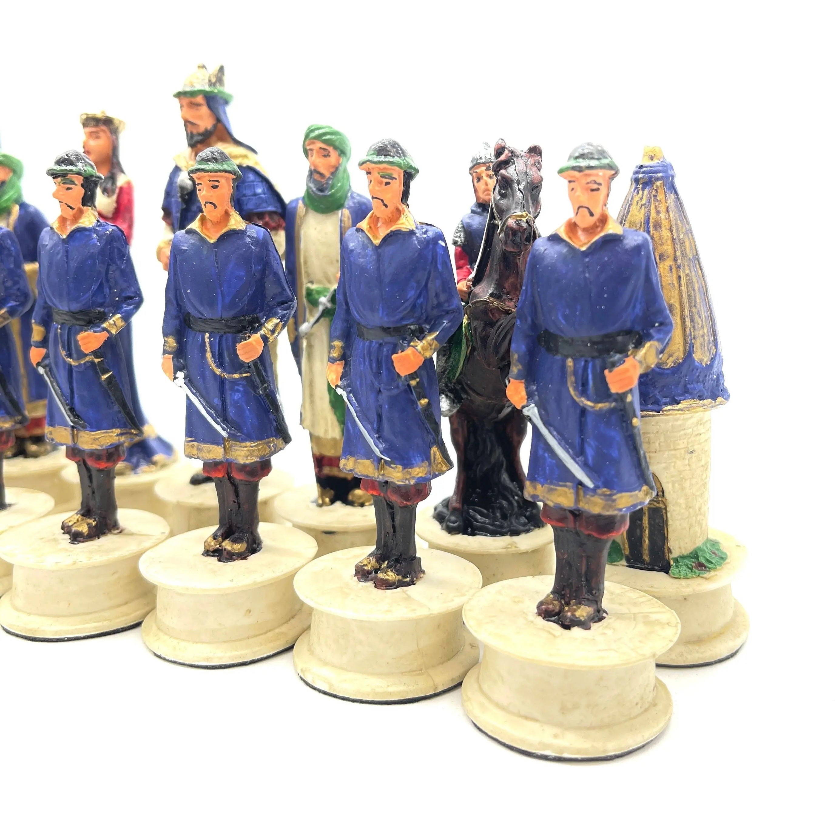 Handmade Red Ottomans & Blue Ottomans Polyester Chess Pieces