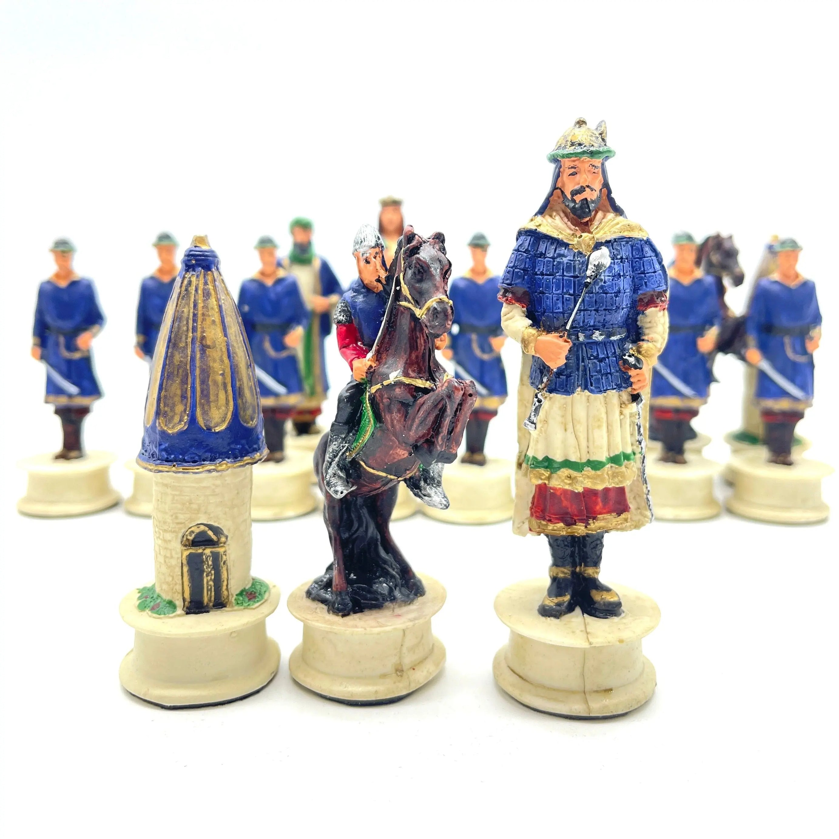 Handmade Red Ottomans & Blue Ottomans Polyester Chess Pieces