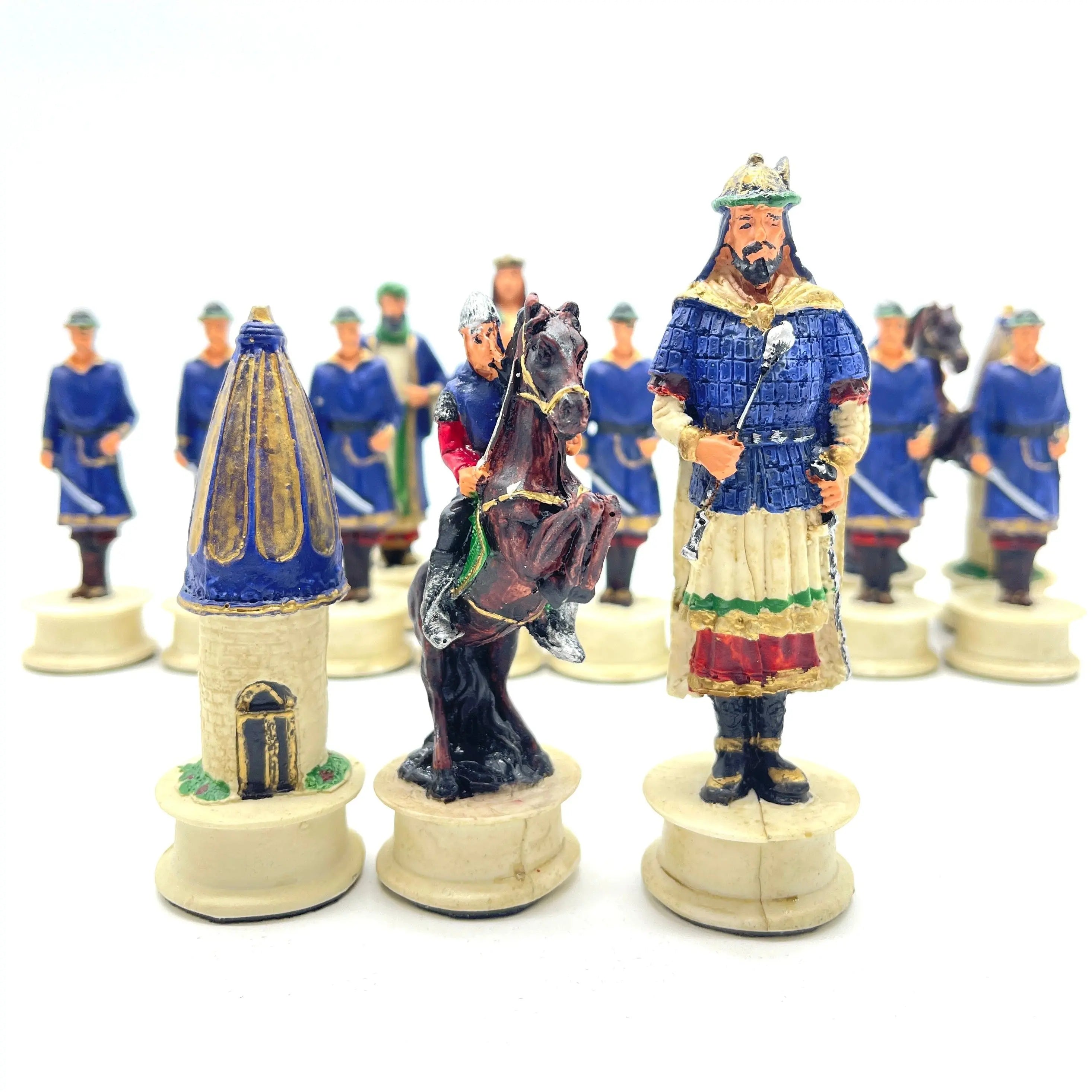 Handmade Red Ottomans & Blue Ottomans Polyester Chess Pieces