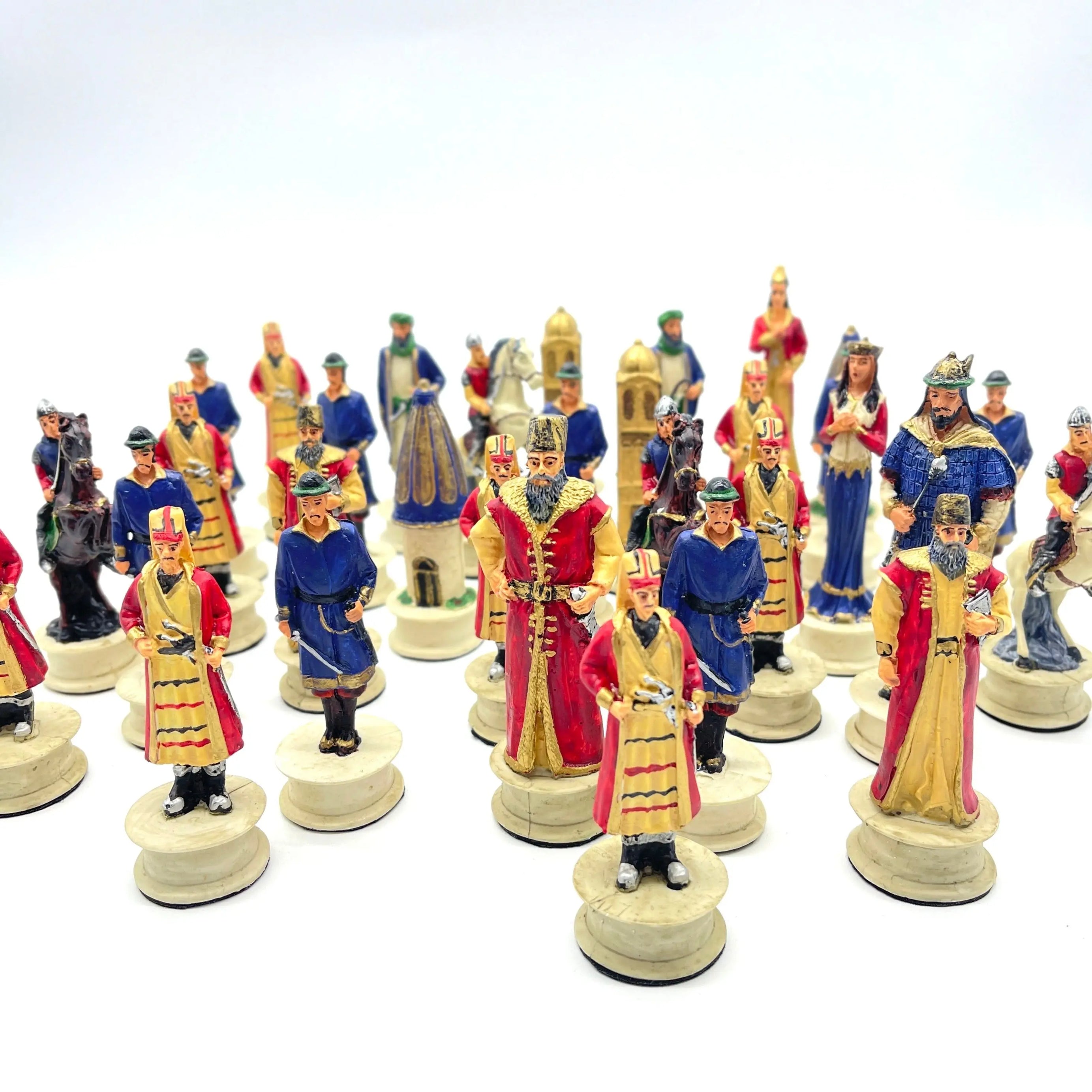 Handmade Red Ottomans & Blue Ottomans Polyester Chess Pieces