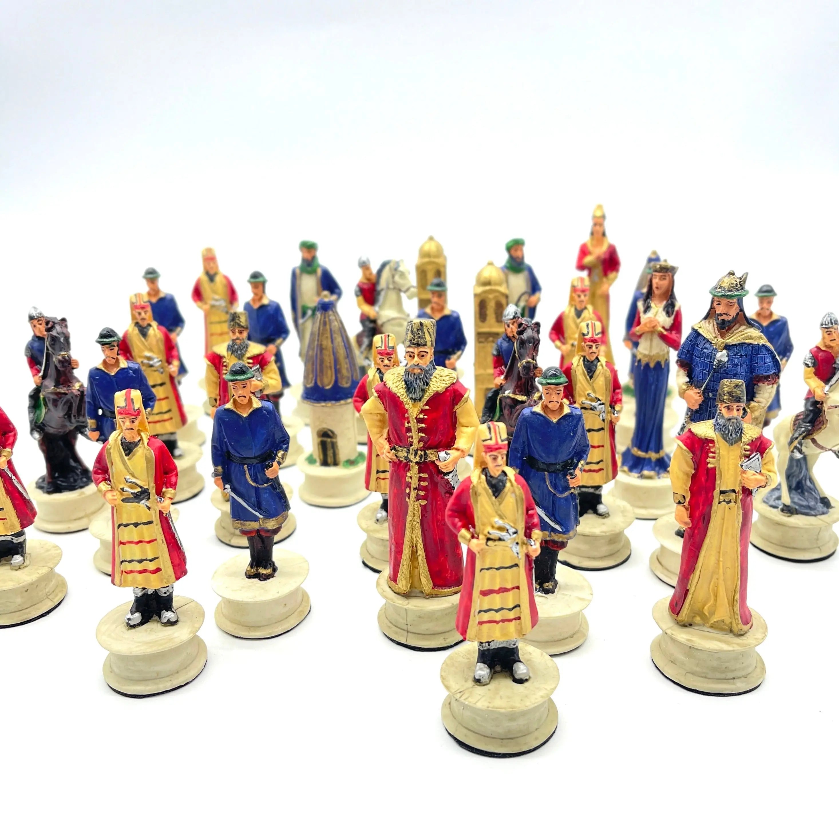 Handmade Red Ottomans & Blue Ottomans Polyester Chess Pieces