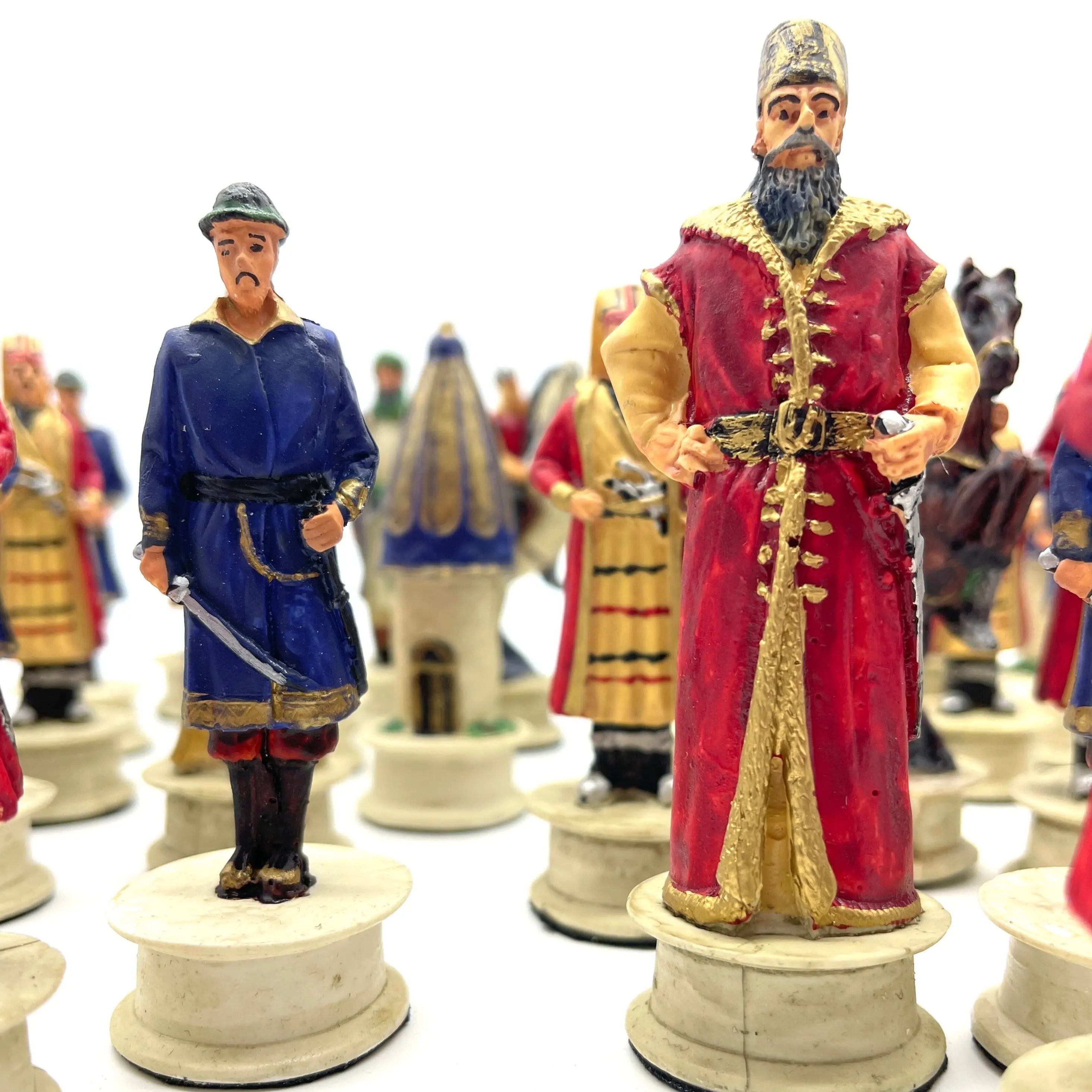 Handmade Red Ottomans & Blue Ottomans Polyester Chess Pieces