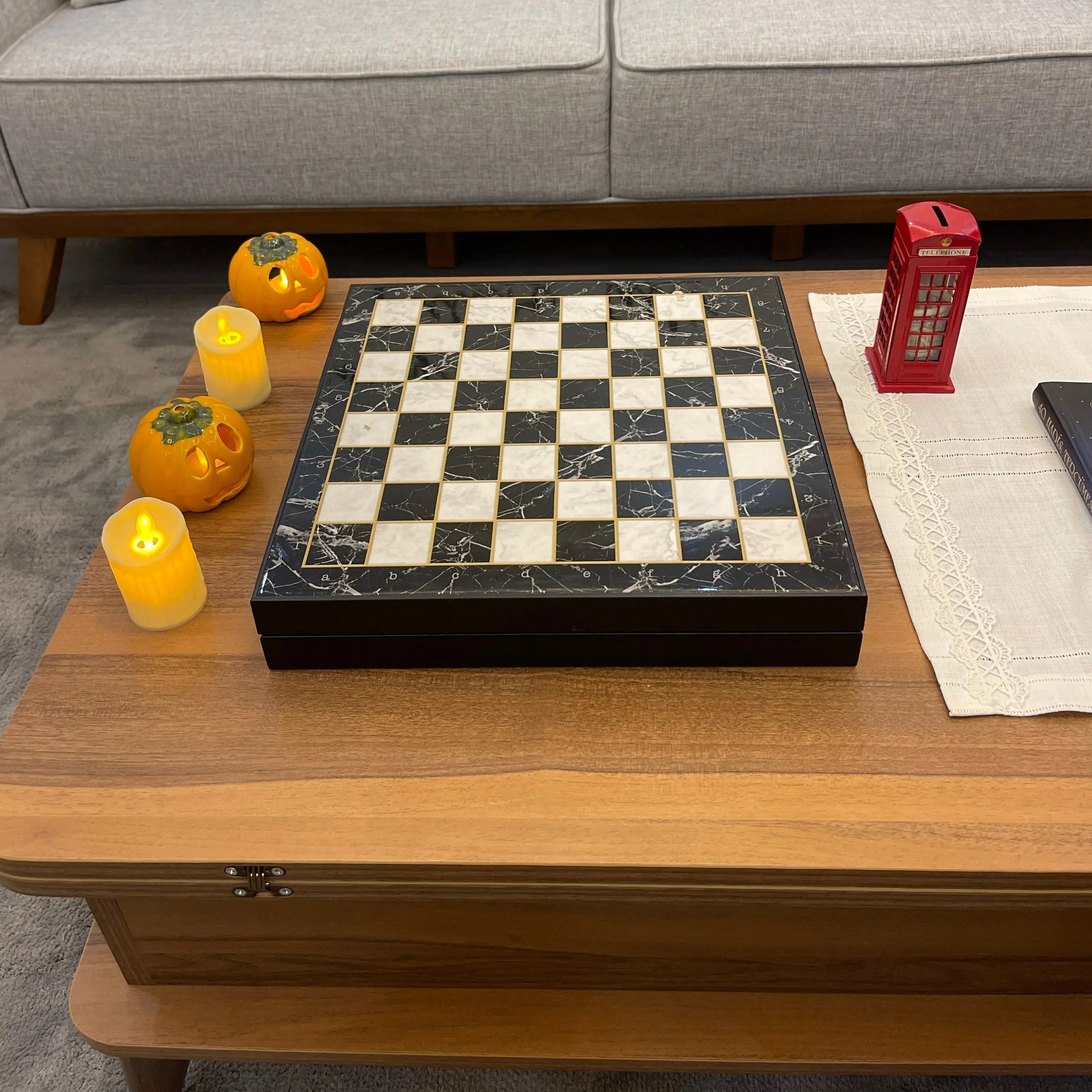 VIP Personalized Marble Patterned Chess Set with Metal Chess Pieces Set