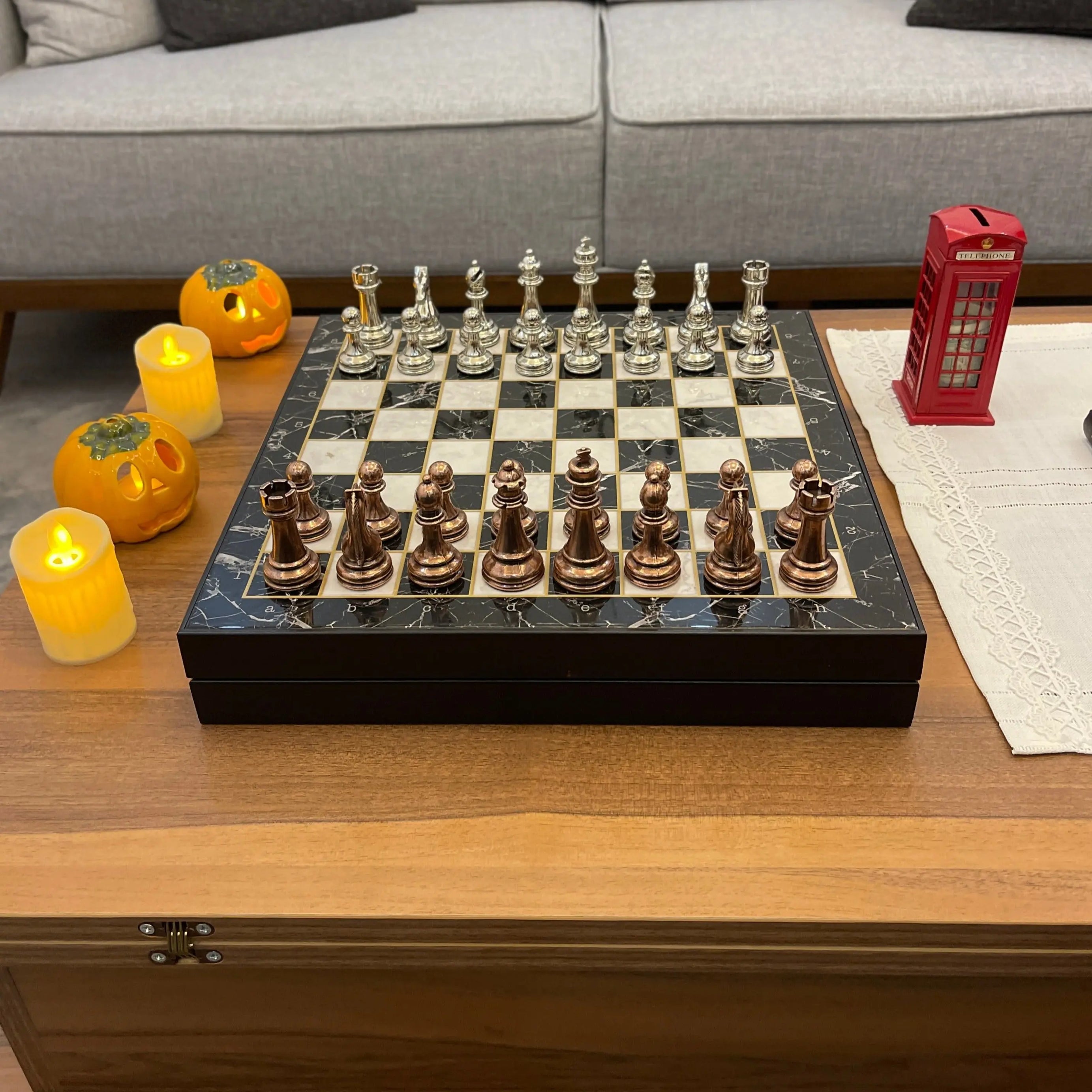 VIP Personalized Marble Patterned Chess Set with Metal Chess Pieces Set