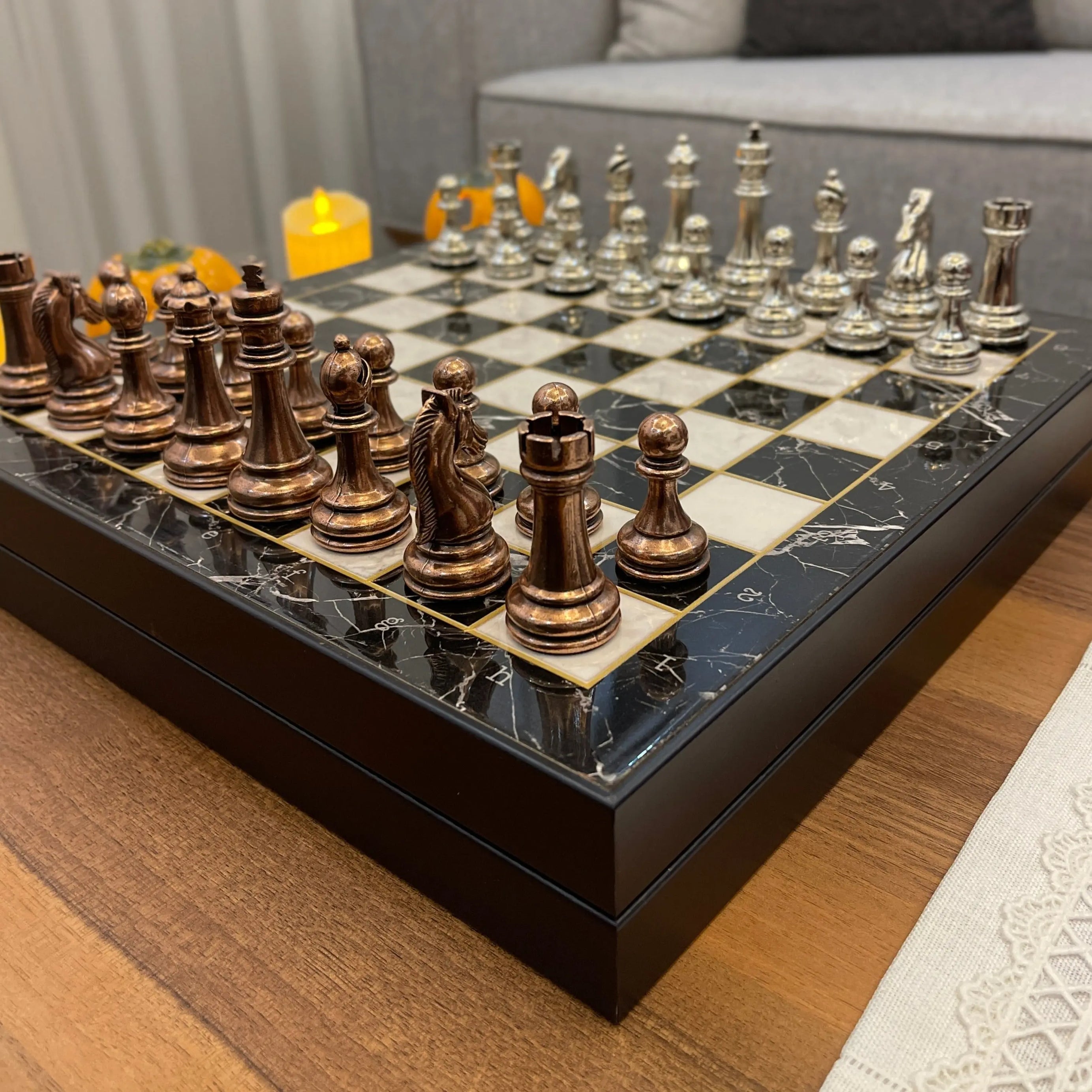 VIP Personalized Marble Patterned Chess Set with Metal Chess Pieces Set