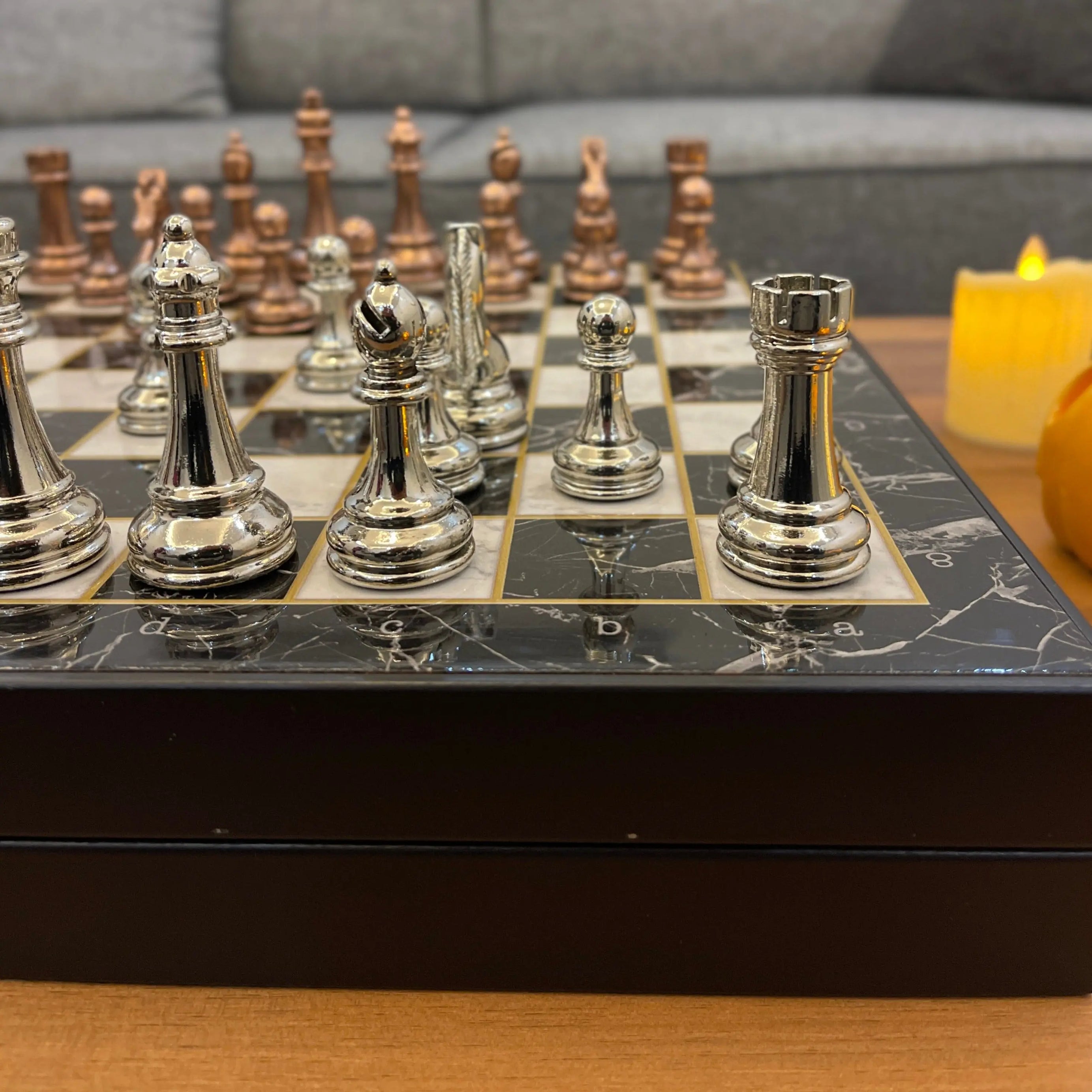 VIP Personalized Marble Patterned Chess Set with Metal Chess Pieces Set