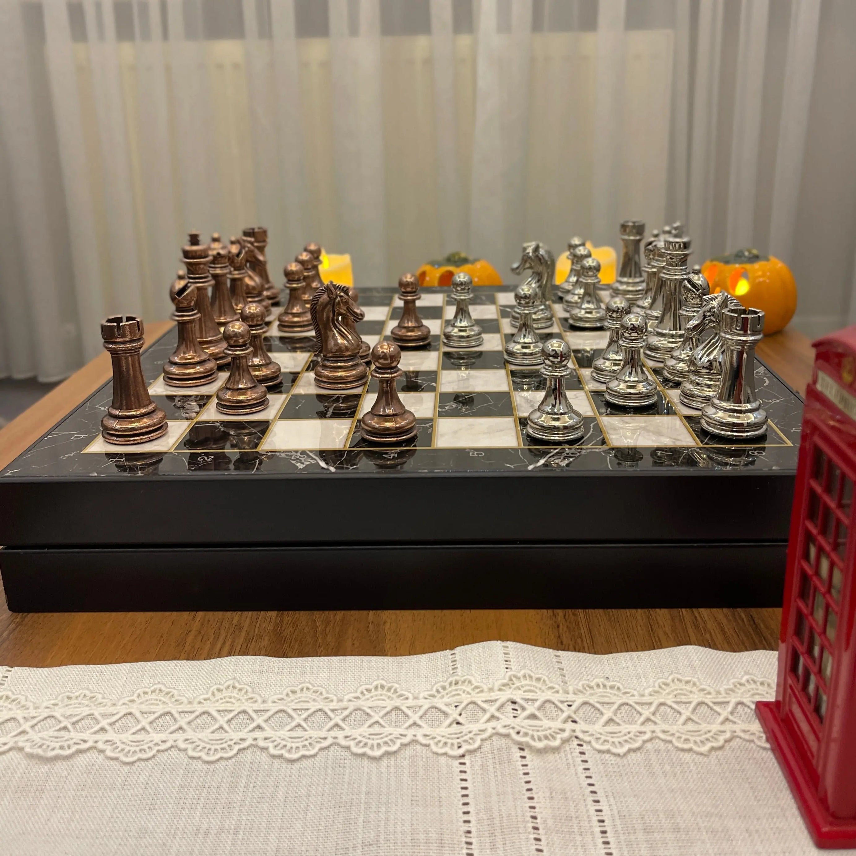 VIP Personalized Marble Patterned Chess Set with Metal Chess Pieces Set