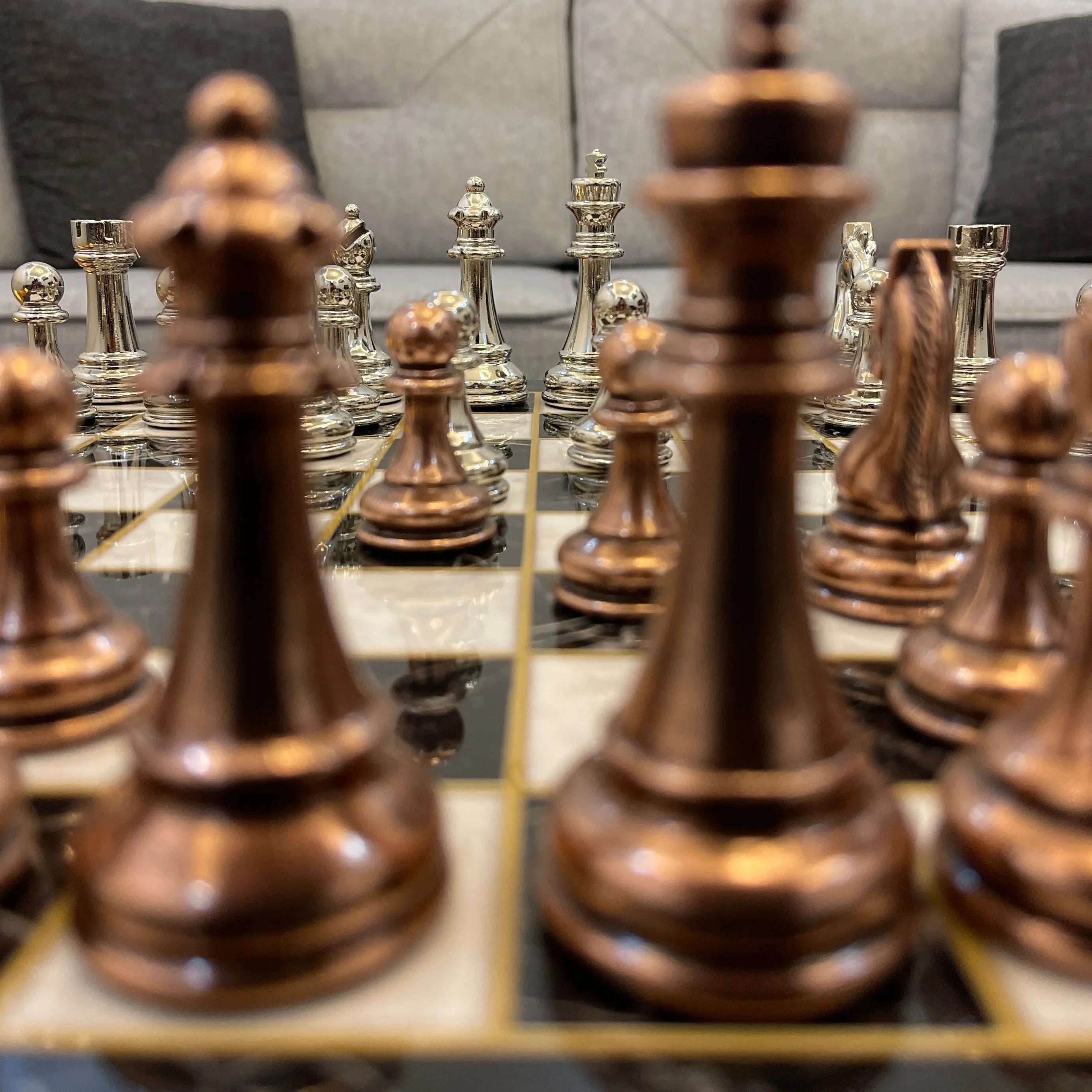 VIP Personalized Marble Patterned Chess Set with Metal Chess Pieces Set