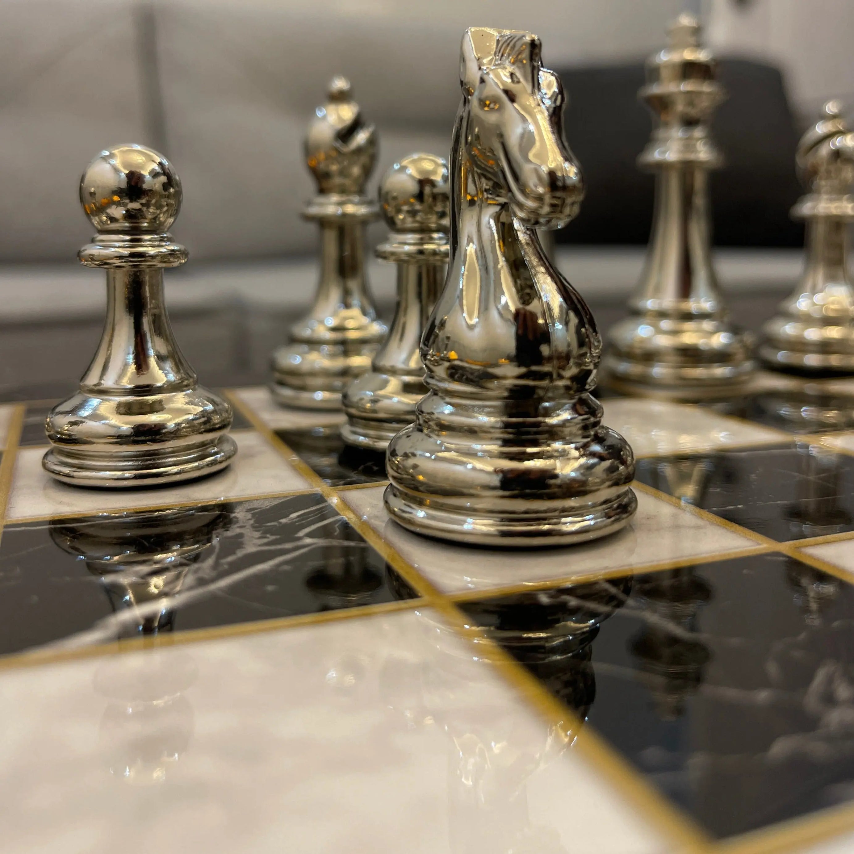 VIP Personalized Marble Patterned Chess Set with Metal Chess Pieces Set