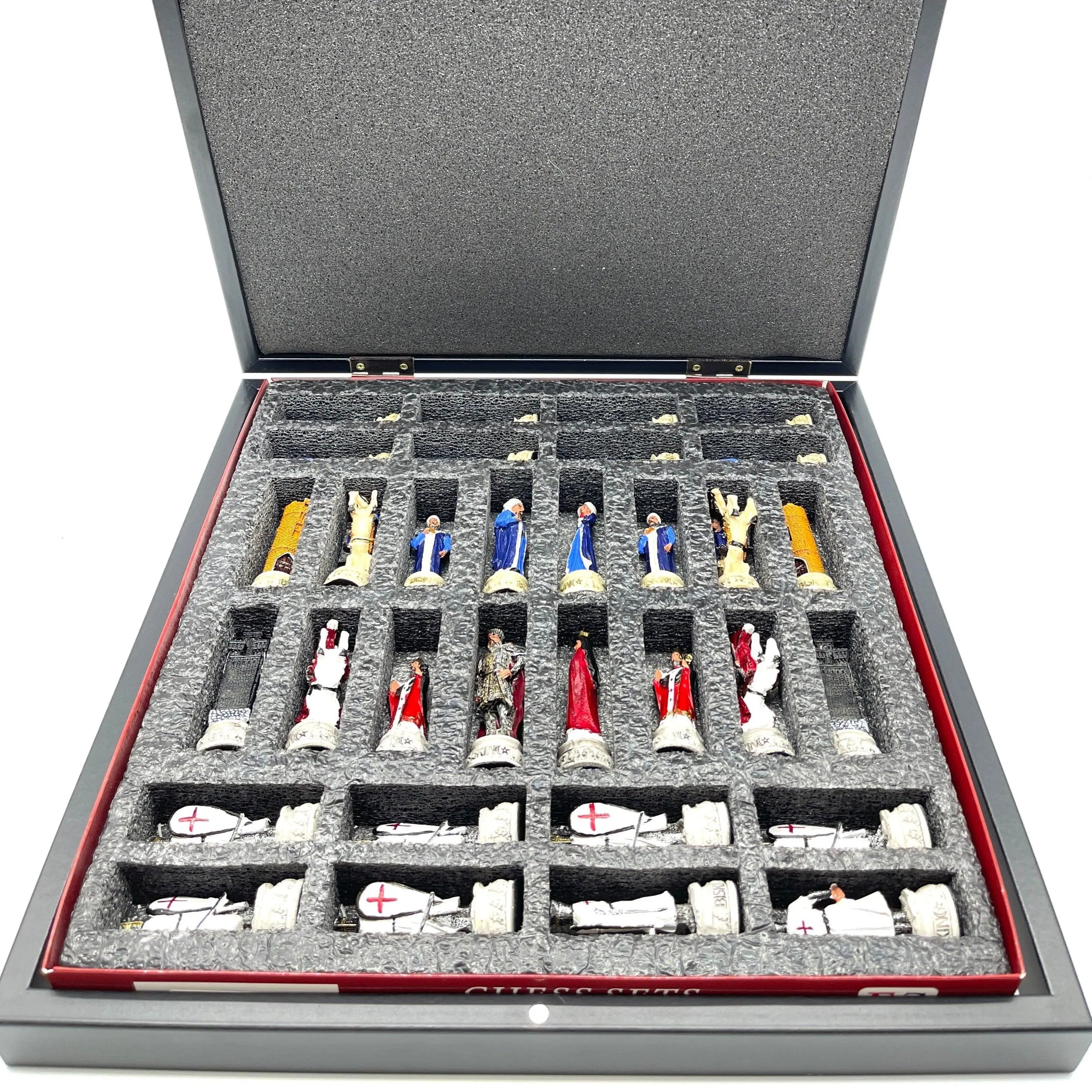 VIP Personalized Marble Patterned Folding Chess Set with Crusaders Chess Pieces Set - AsyaWoodArt