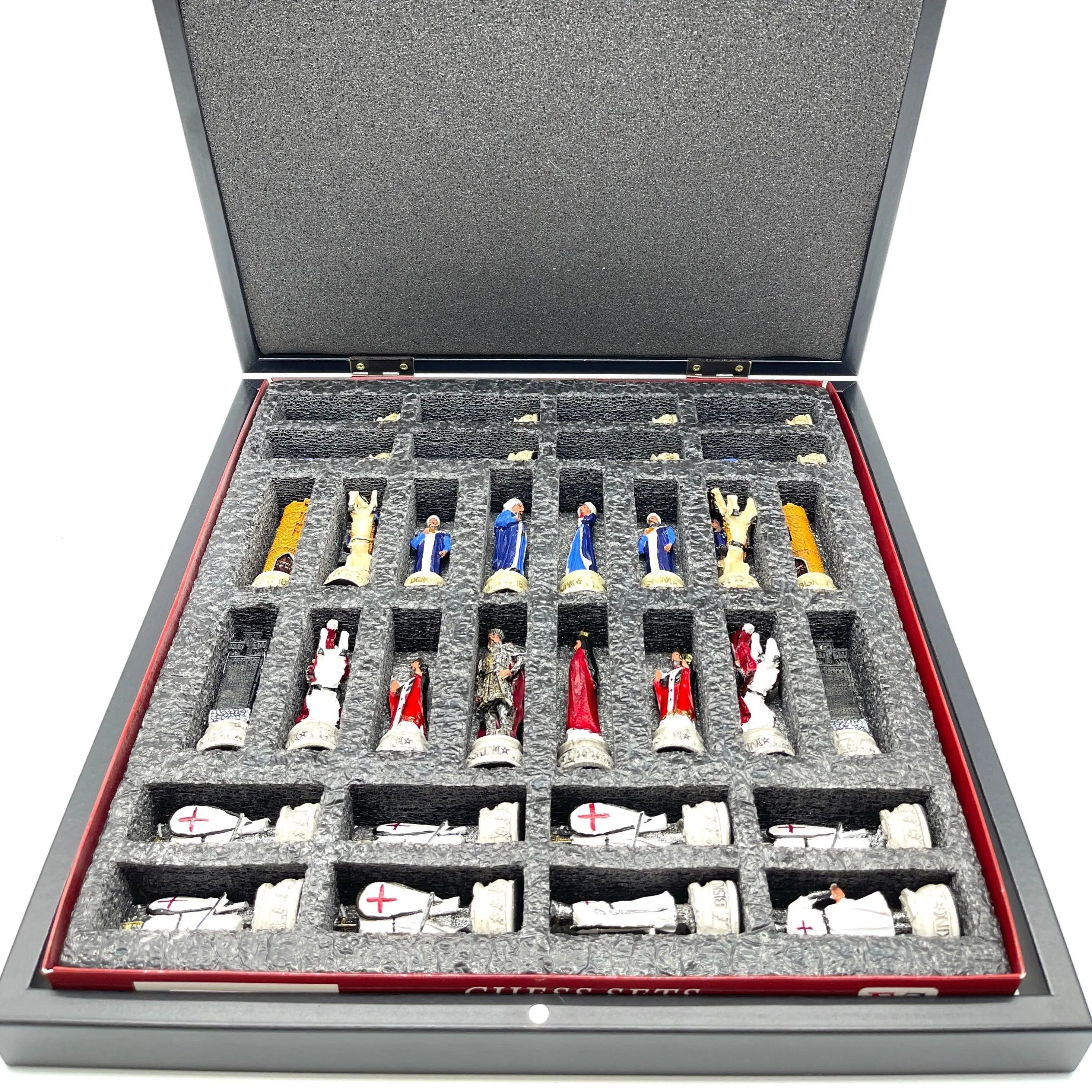 VIP Personalized Marble Patterned Folding Chess Set with Crusaders Chess Pieces Set - AsyaWoodArt