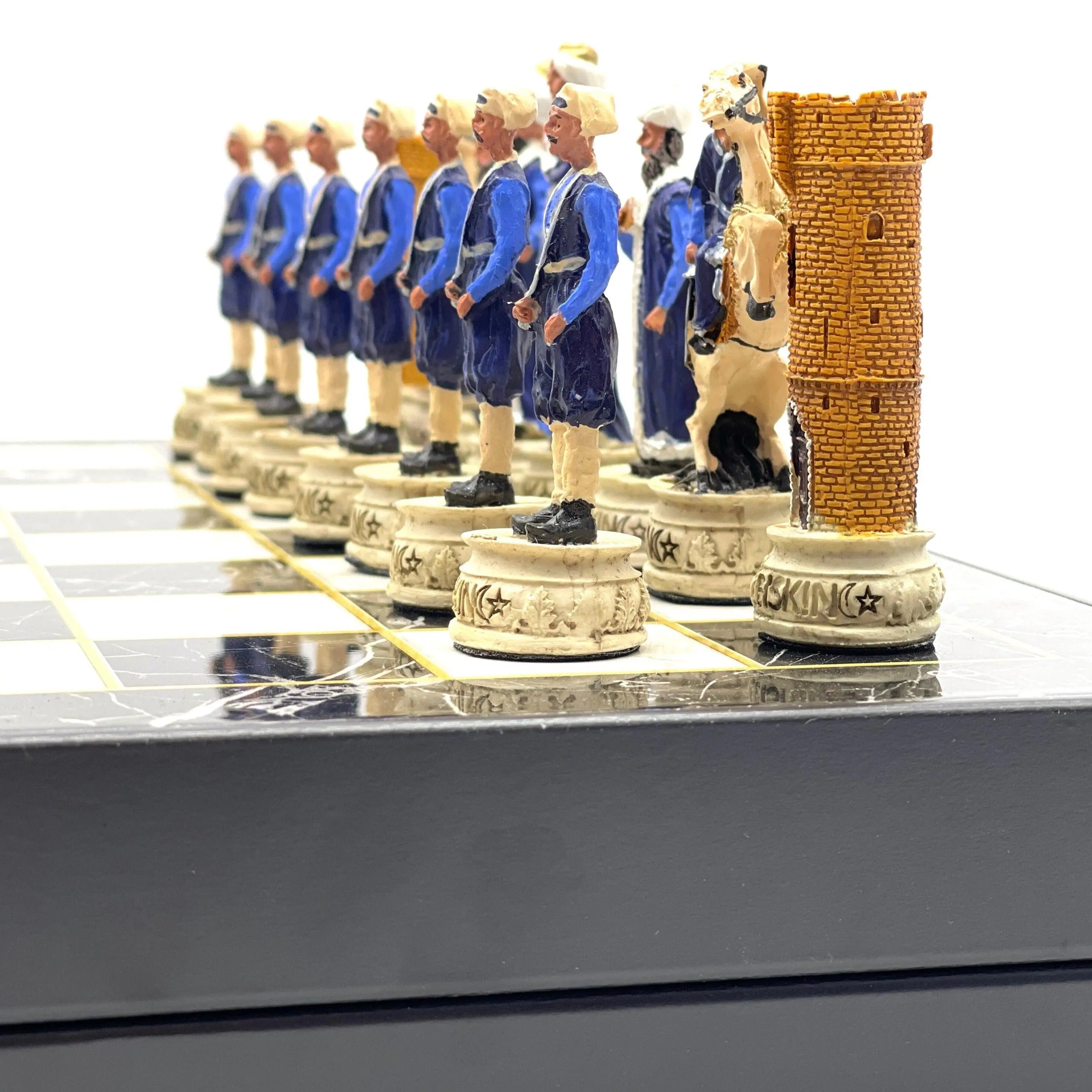 VIP Personalized Marble Patterned Folding Chess Set with Crusaders Chess Pieces Set - AsyaWoodArt