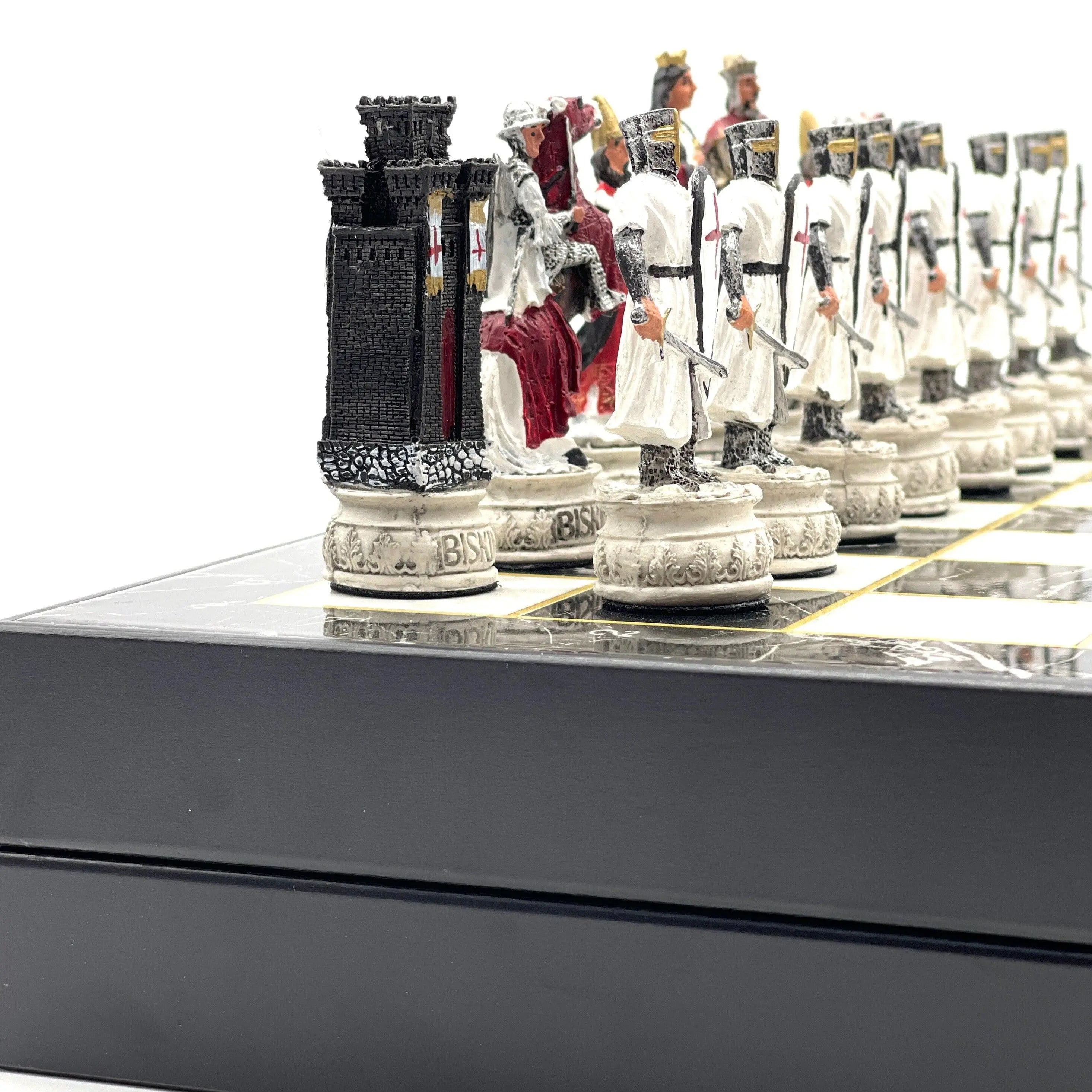 VIP Personalized Marble Patterned Folding Chess Set with Crusaders Chess Pieces Set - AsyaWoodArt