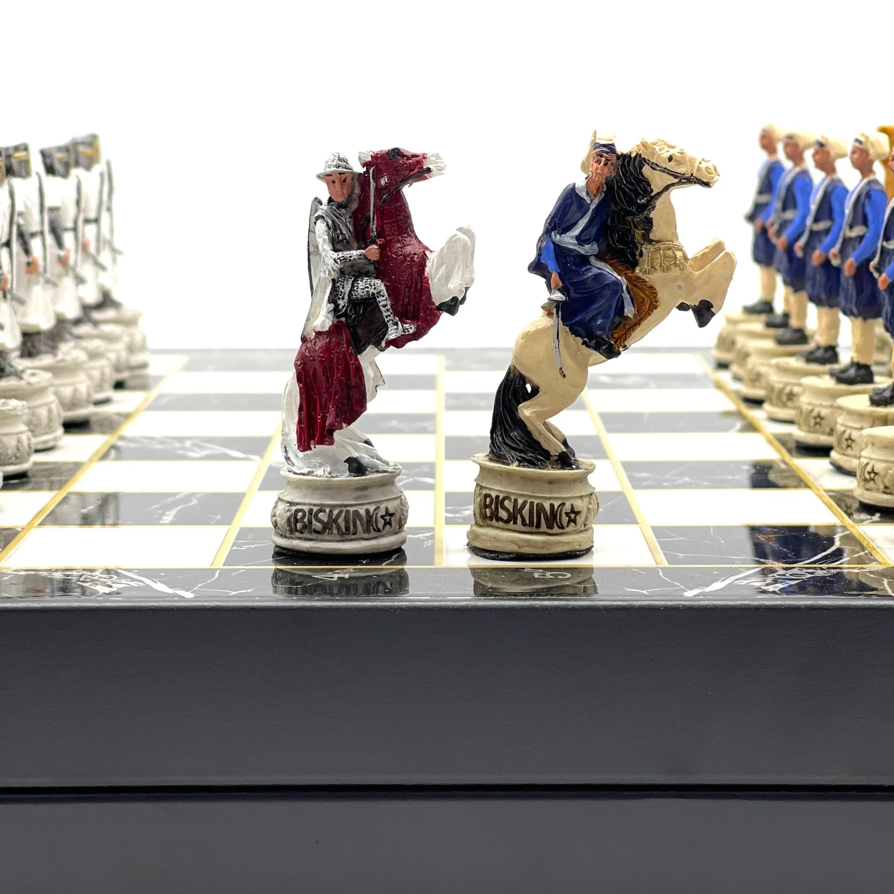 VIP Personalized Marble Patterned Folding Chess Set with Crusaders Chess Pieces Set - AsyaWoodArt