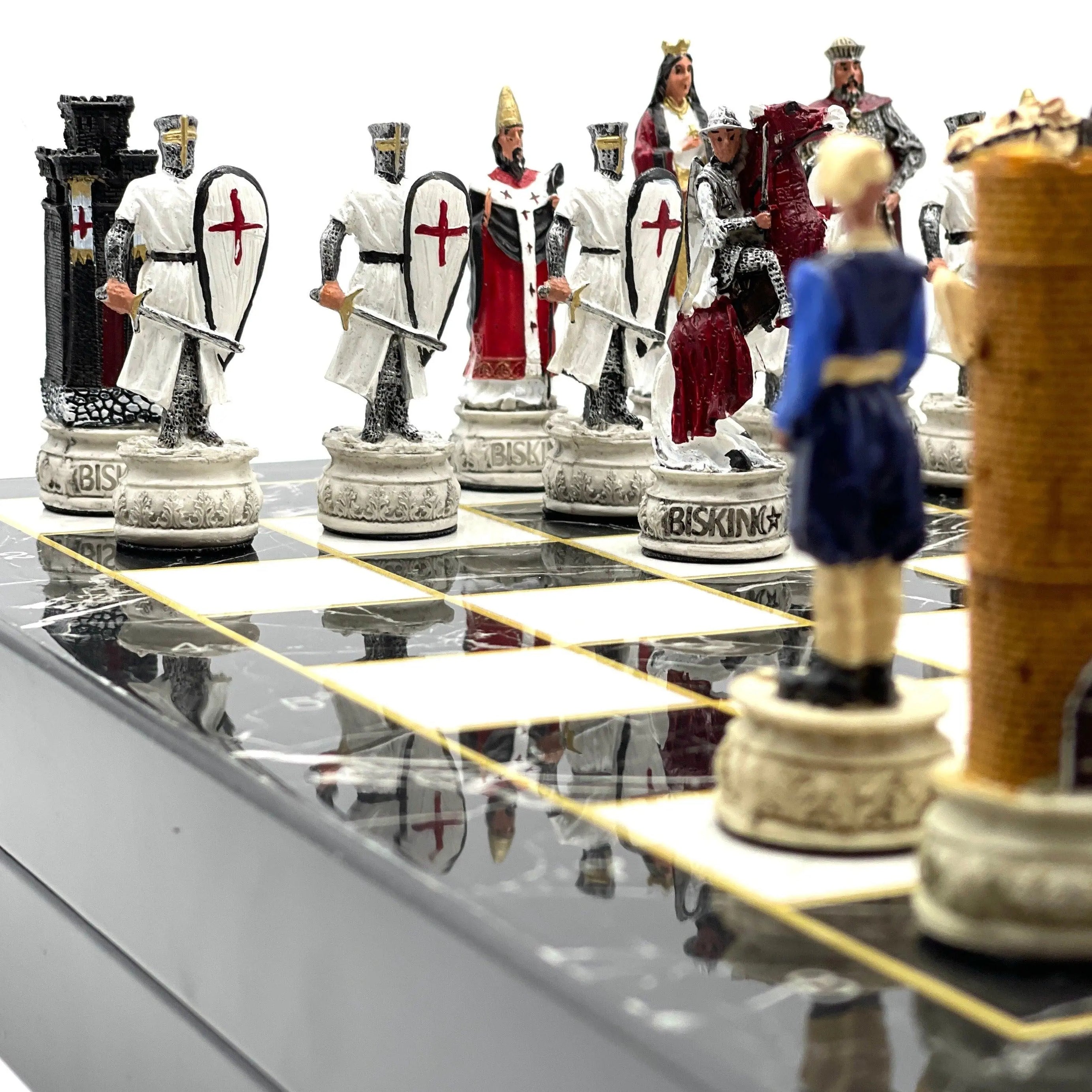 VIP Personalized Marble Patterned Folding Chess Set with Crusaders Chess Pieces Set - AsyaWoodArt