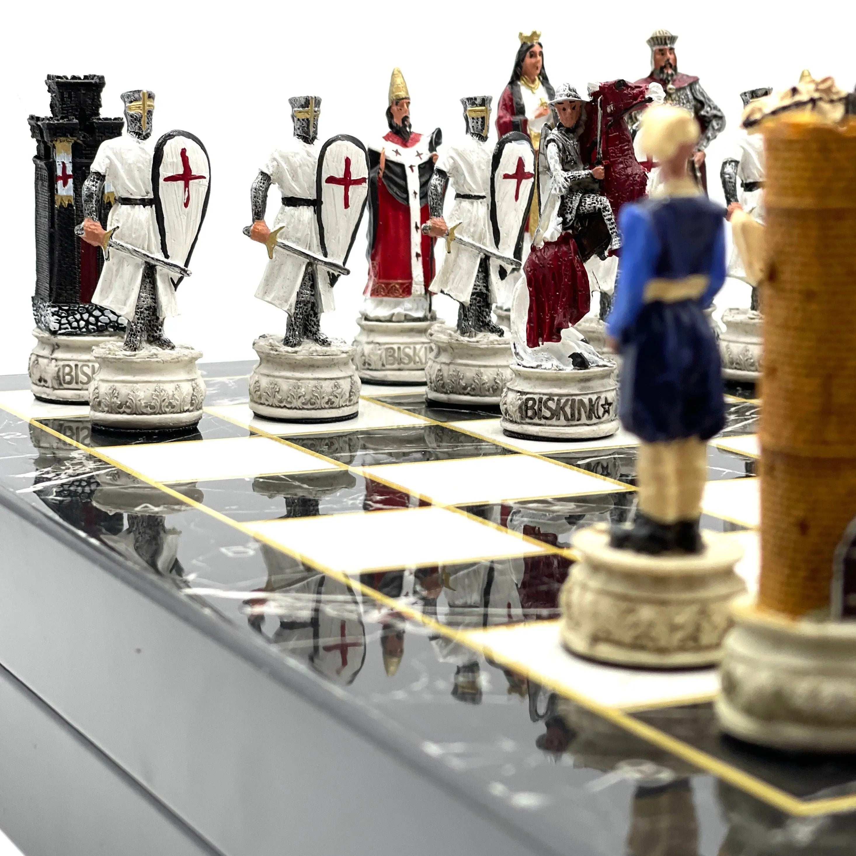 VIP Personalized Marble Patterned Folding Chess Set with Crusaders Chess Pieces Set - AsyaWoodArt