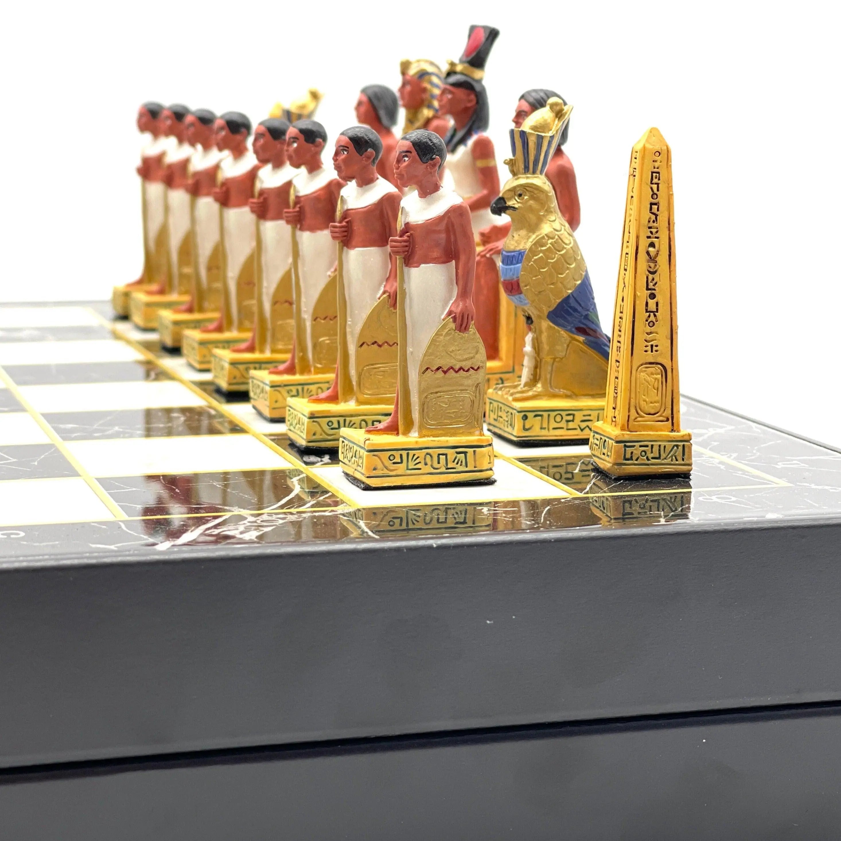 VIP Personalized Marble Patterned Folding Chess Set with Roman & Egyptian Chess Pieces - AsyaWoodArt