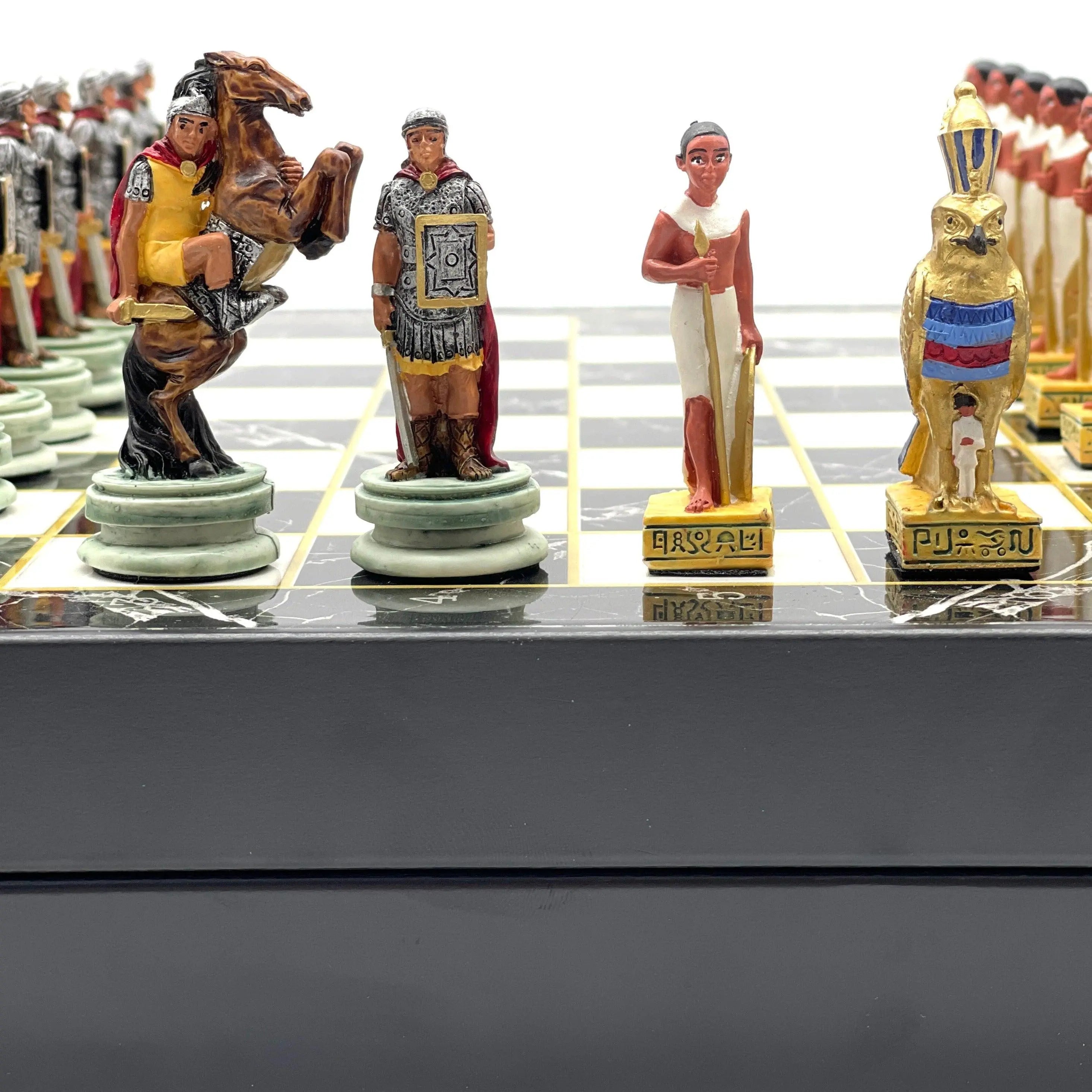 VIP Personalized Marble Patterned Folding Chess Set with Roman & Egyptian Chess Pieces - AsyaWoodArt