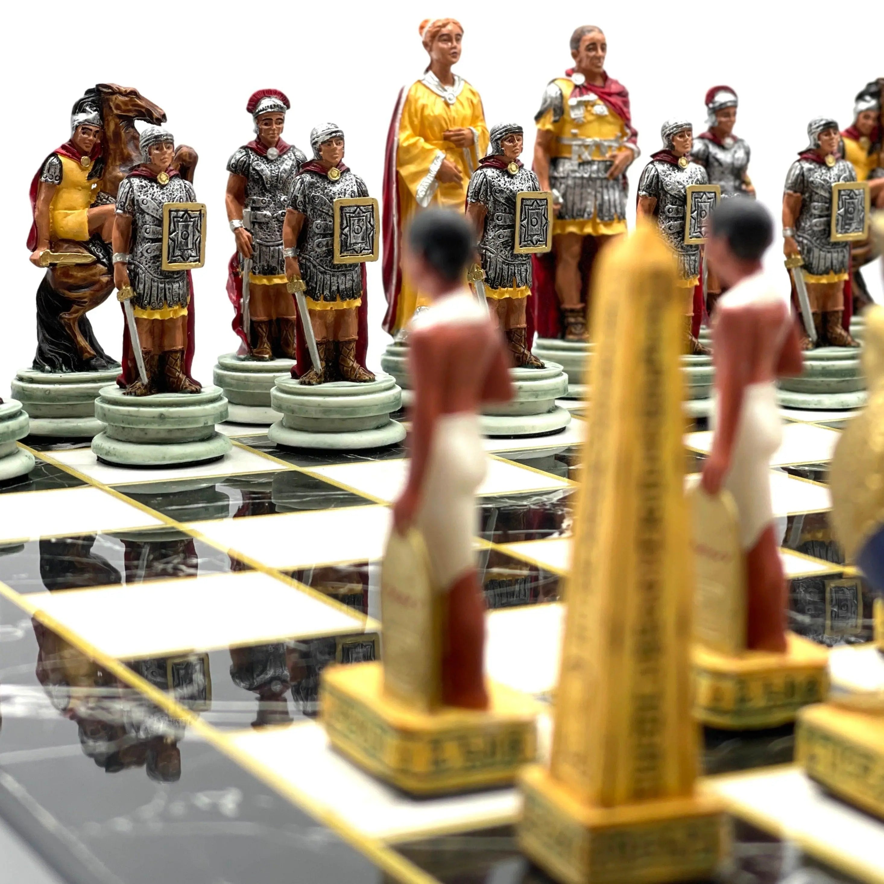 VIP Personalized Marble Patterned Folding Chess Set with Roman & Egyptian Chess Pieces - AsyaWoodArt