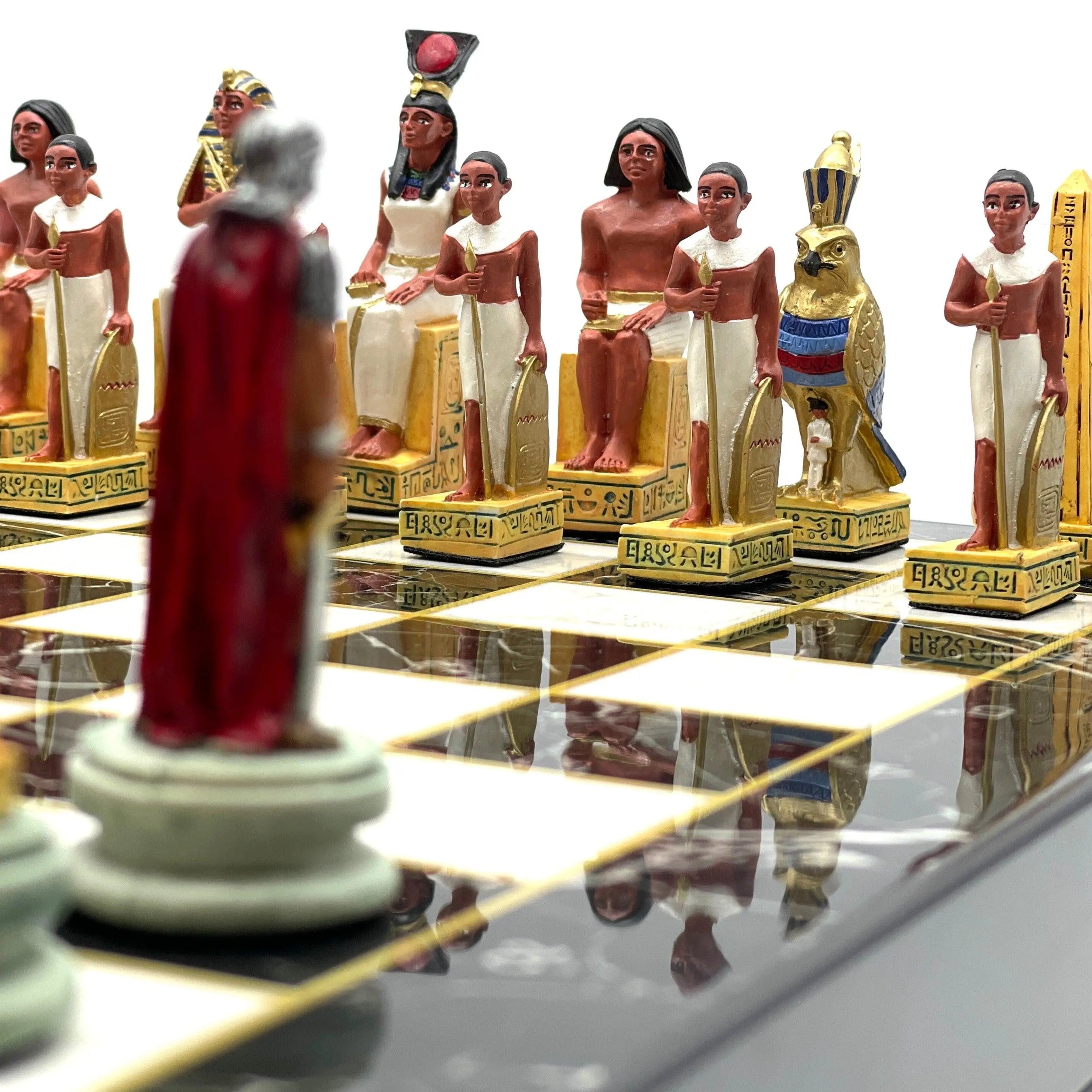 VIP Personalized Marble Patterned Folding Chess Set with Roman & Egyptian Chess Pieces - AsyaWoodArt