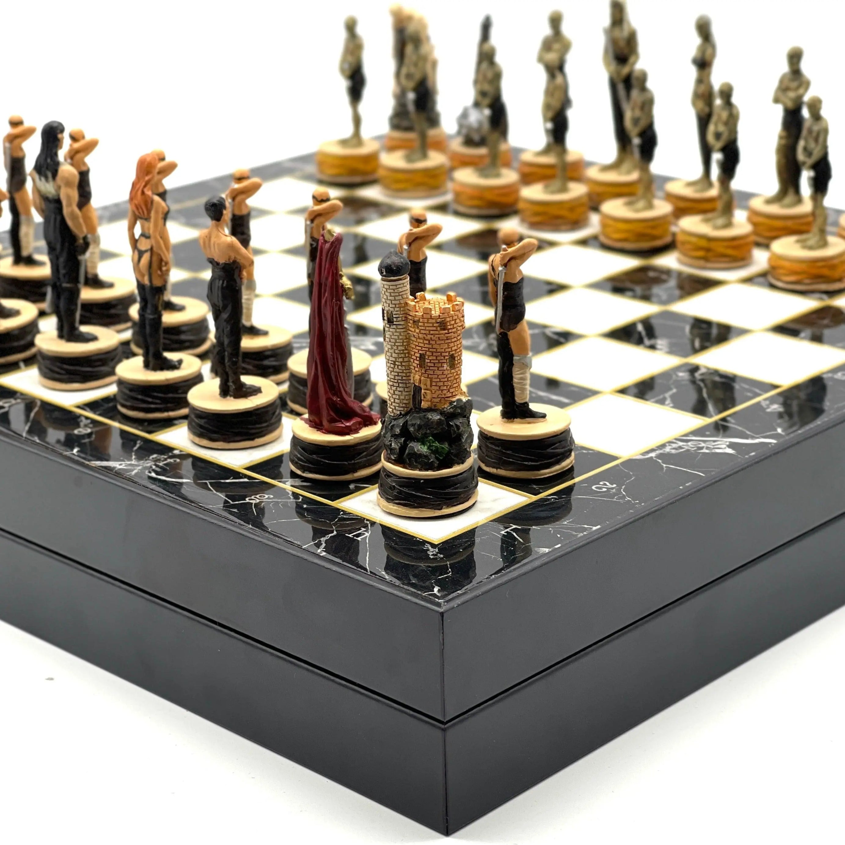 Zombie Series Polyester Chess Pieces Set With Marble Patterned Folding Chess Set - AsyaWoodArt