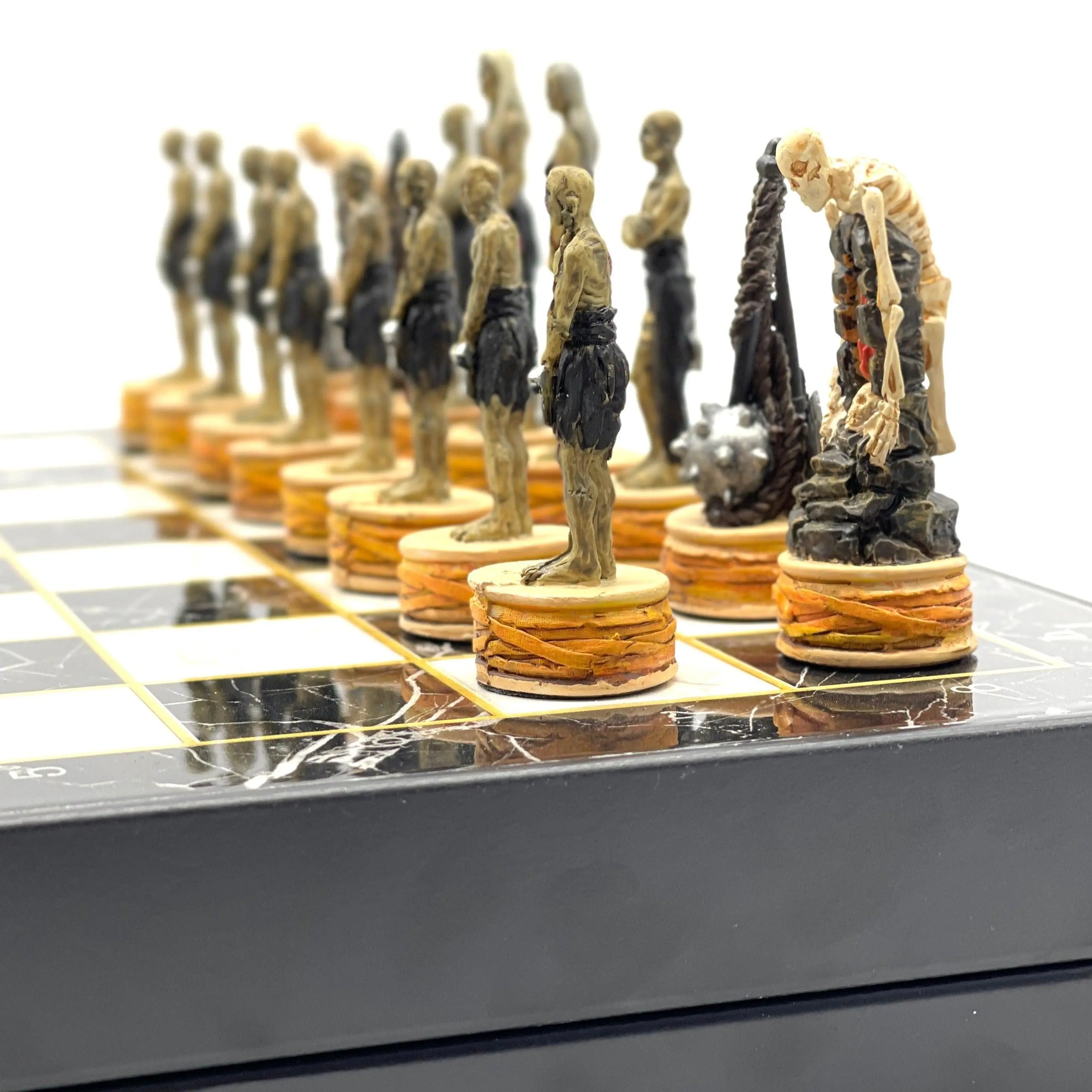 Zombie Series Polyester Chess Pieces Set With Marble Patterned Folding Chess Set - AsyaWoodArt
