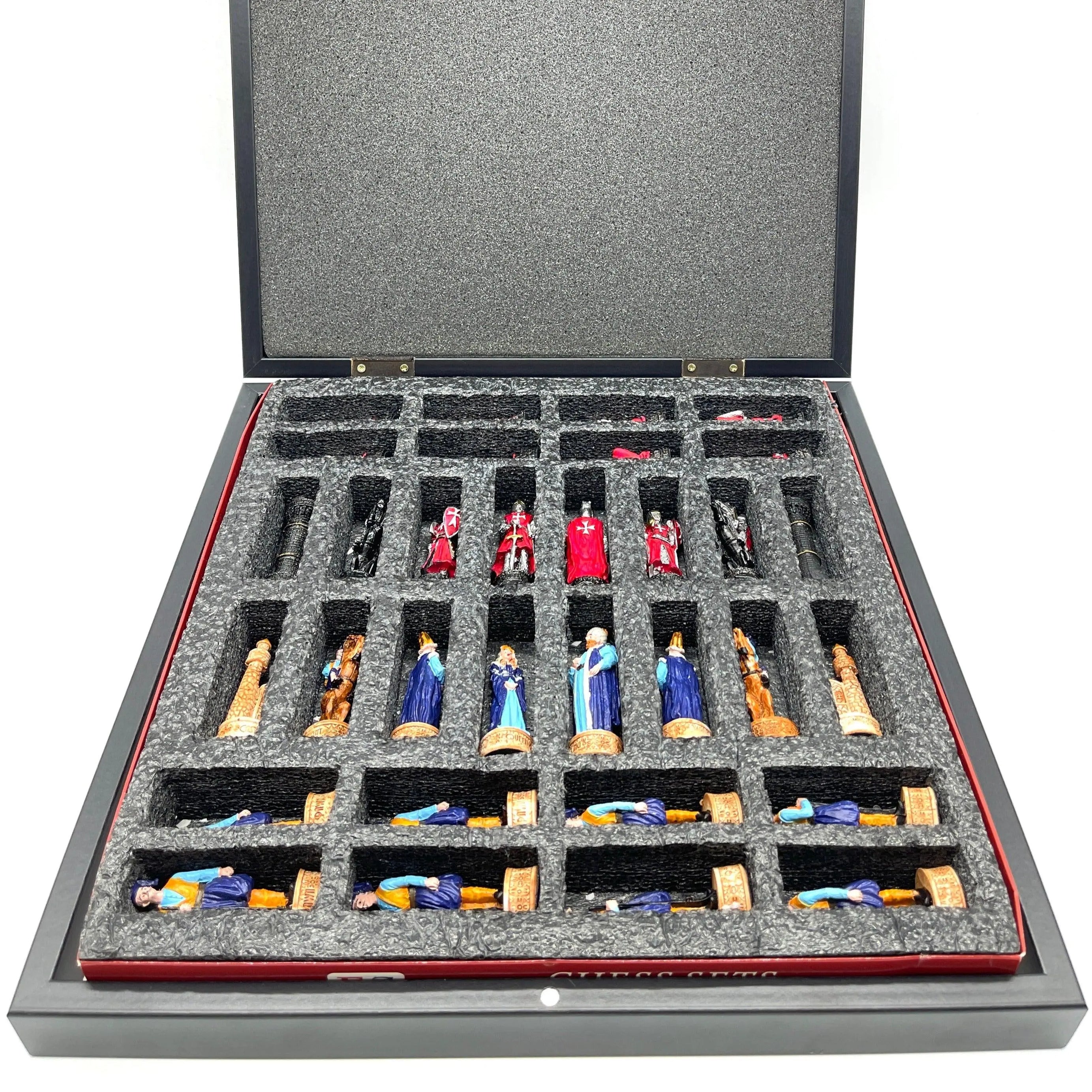 VIP Personalized Marble Patterned Folding Chess Set with Crusaders & Ottomans Chess Pieces - AsyaWoodArt