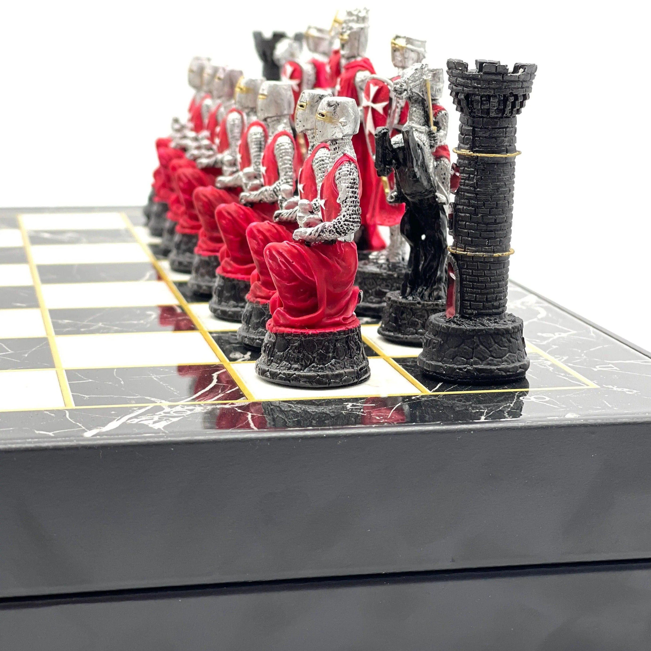 VIP Personalized Marble Patterned Folding Chess Set with Crusaders & Ottomans Chess Pieces - AsyaWoodArt