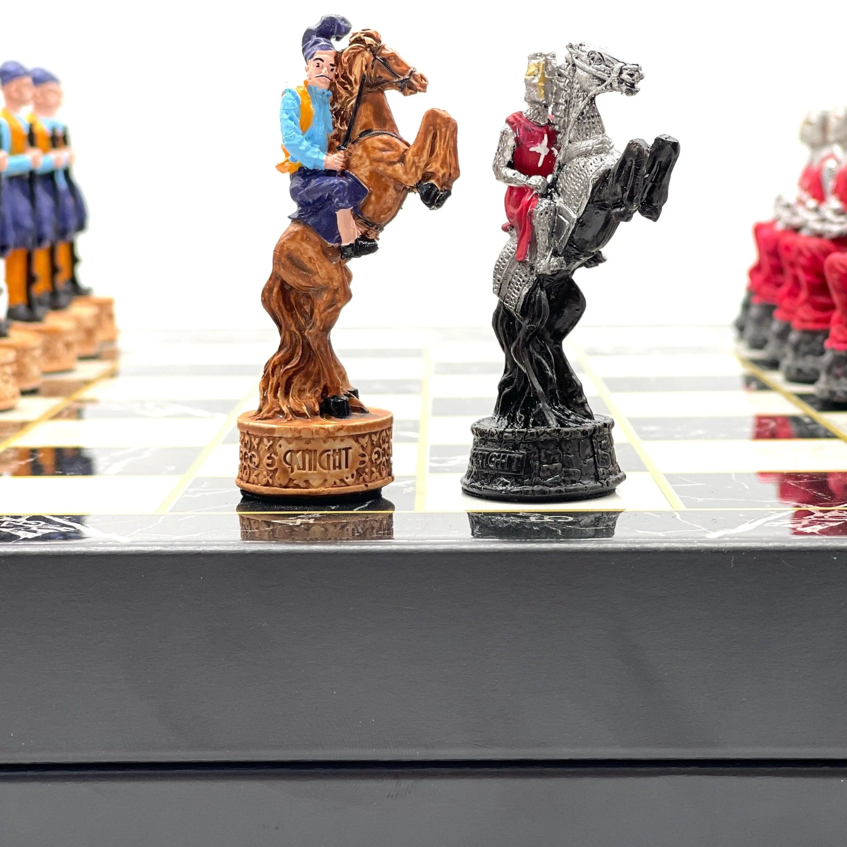 VIP Personalized Marble Patterned Folding Chess Set with Crusaders & Ottomans Chess Pieces - AsyaWoodArt