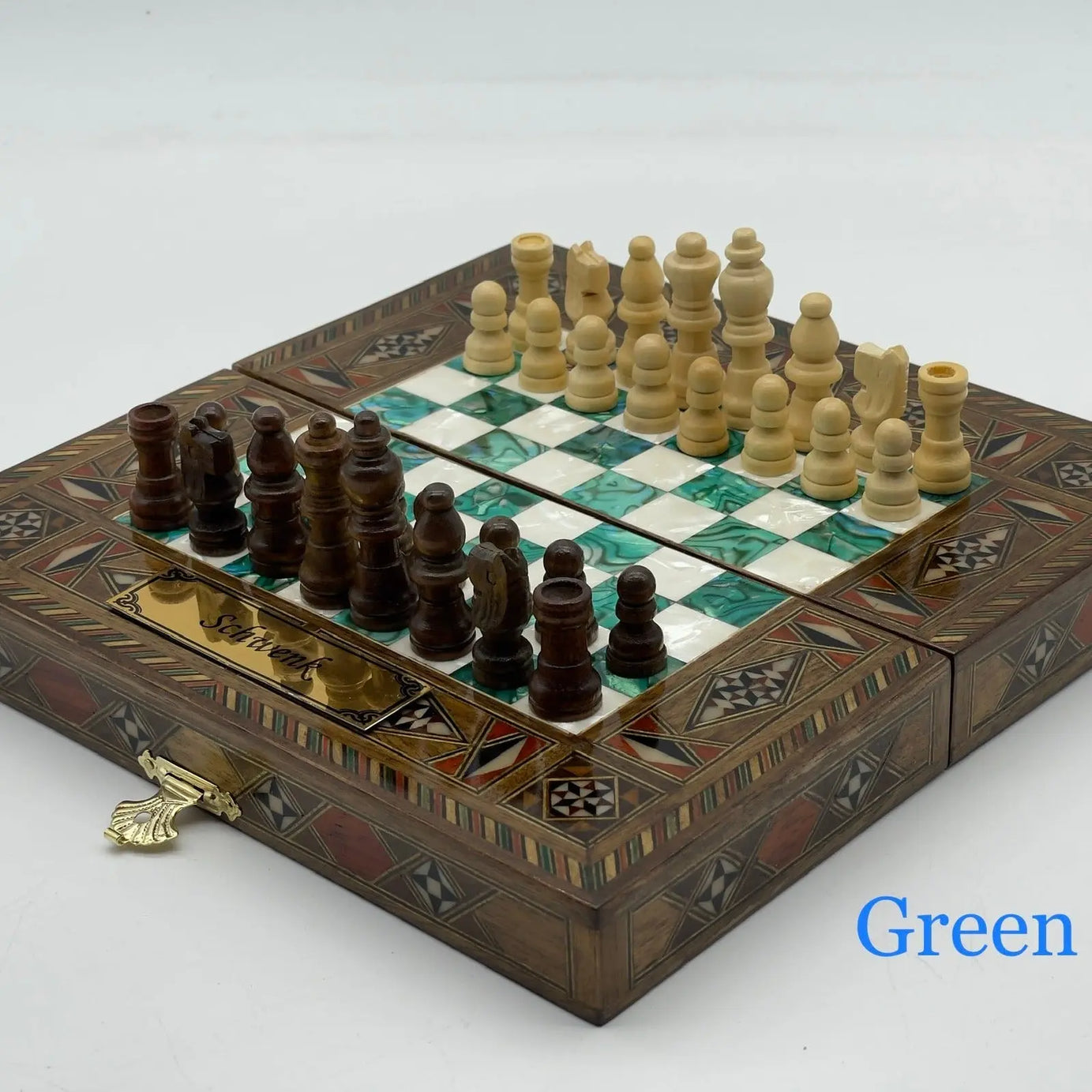 Mini Handmade Wooden Travel Backgammon Set and Wooden Travel Chess Set