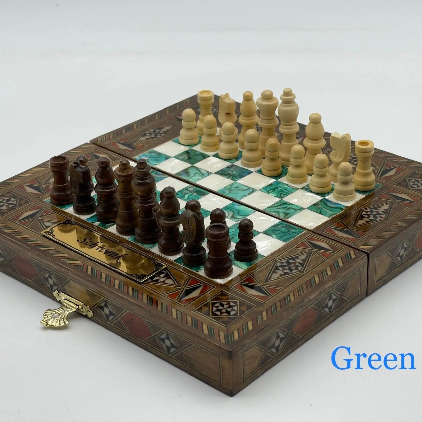 Mini Handmade Wooden Travel Backgammon Set and Wooden Travel Chess Set