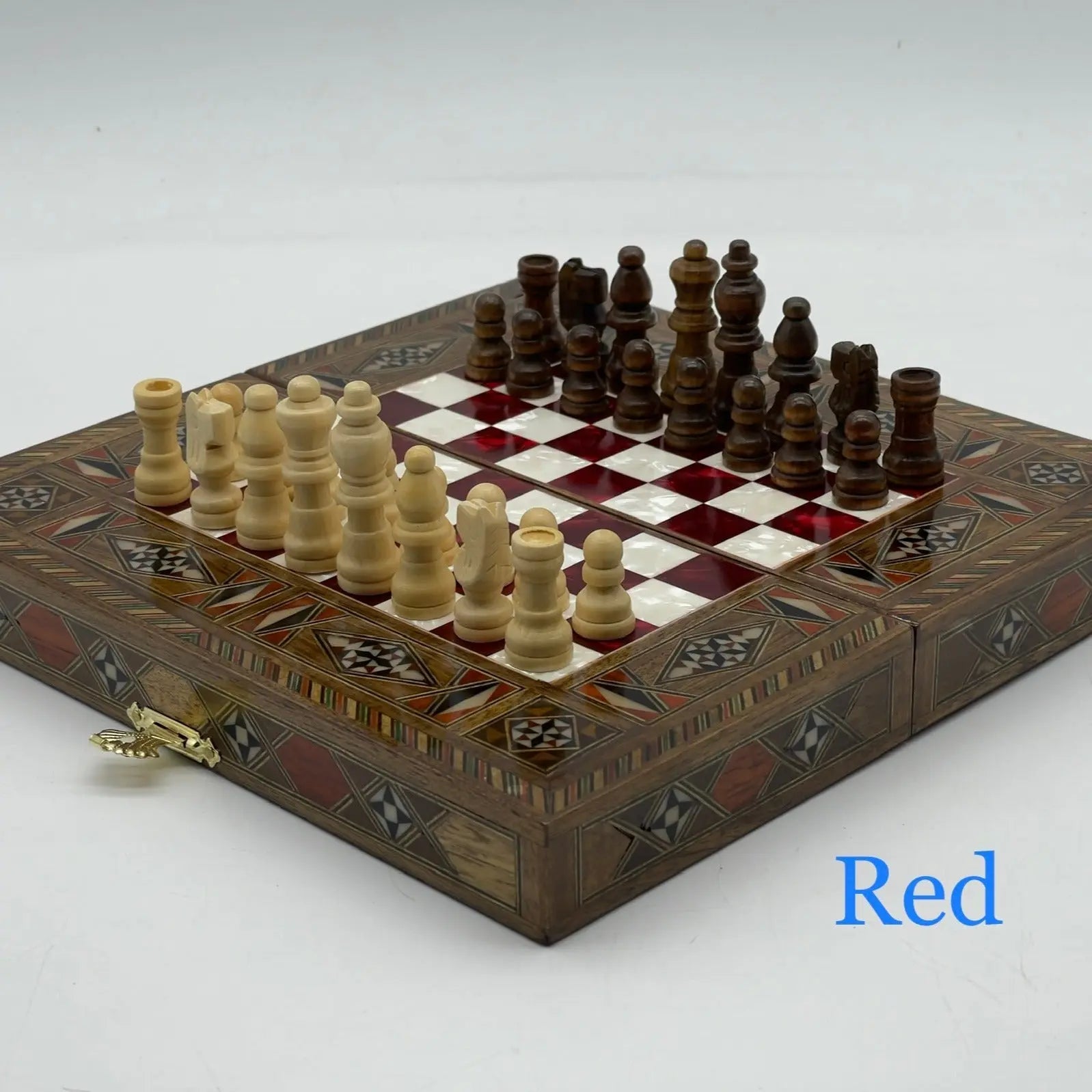 Mini Handmade Wooden Travel Backgammon Set and Wooden Travel Chess Set