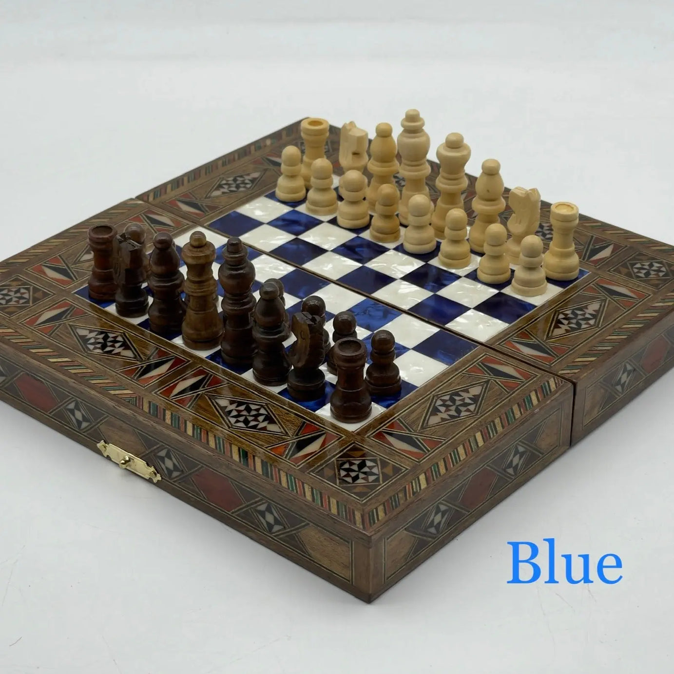 Mini Handmade Wooden Travel Backgammon Set and Wooden Travel Chess Set