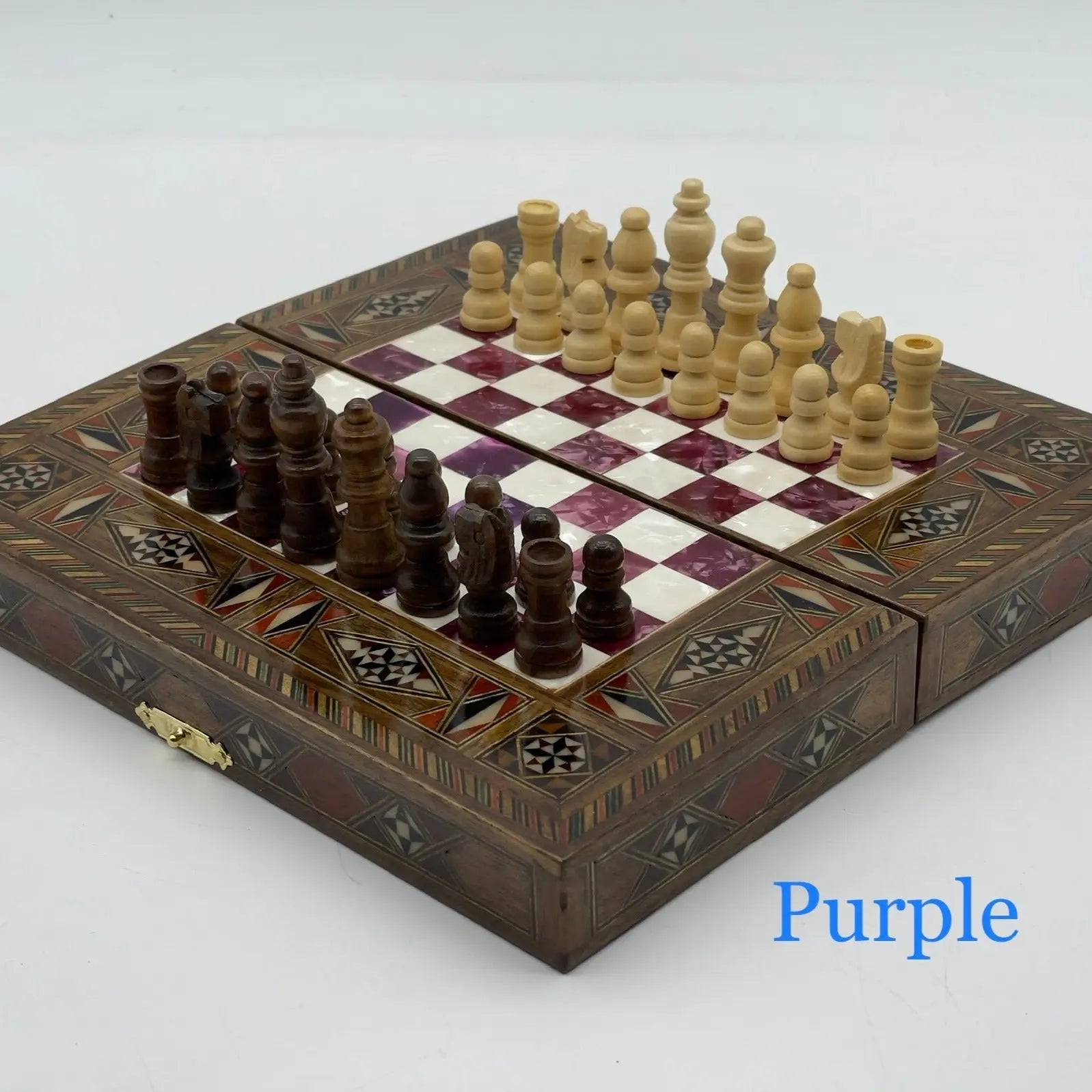 Mini Handmade Wooden Travel Backgammon Set and Wooden Travel Chess Set