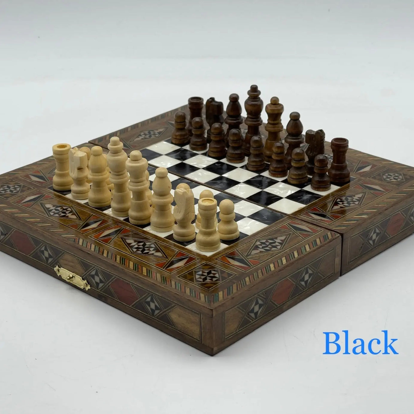 Mini Handmade Wooden Travel Backgammon Set and Wooden Travel Chess Set